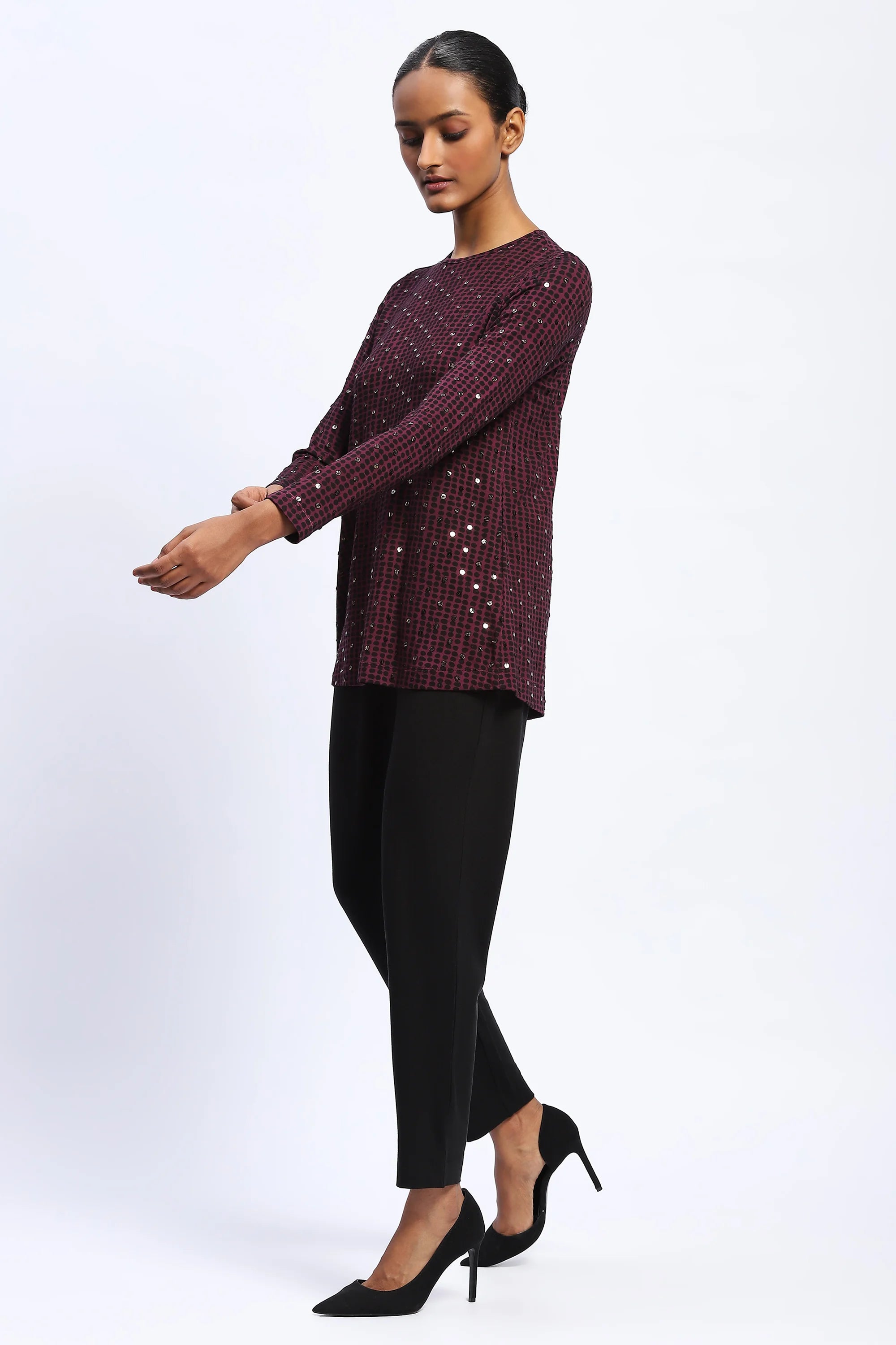 Embellished Dot Print Top