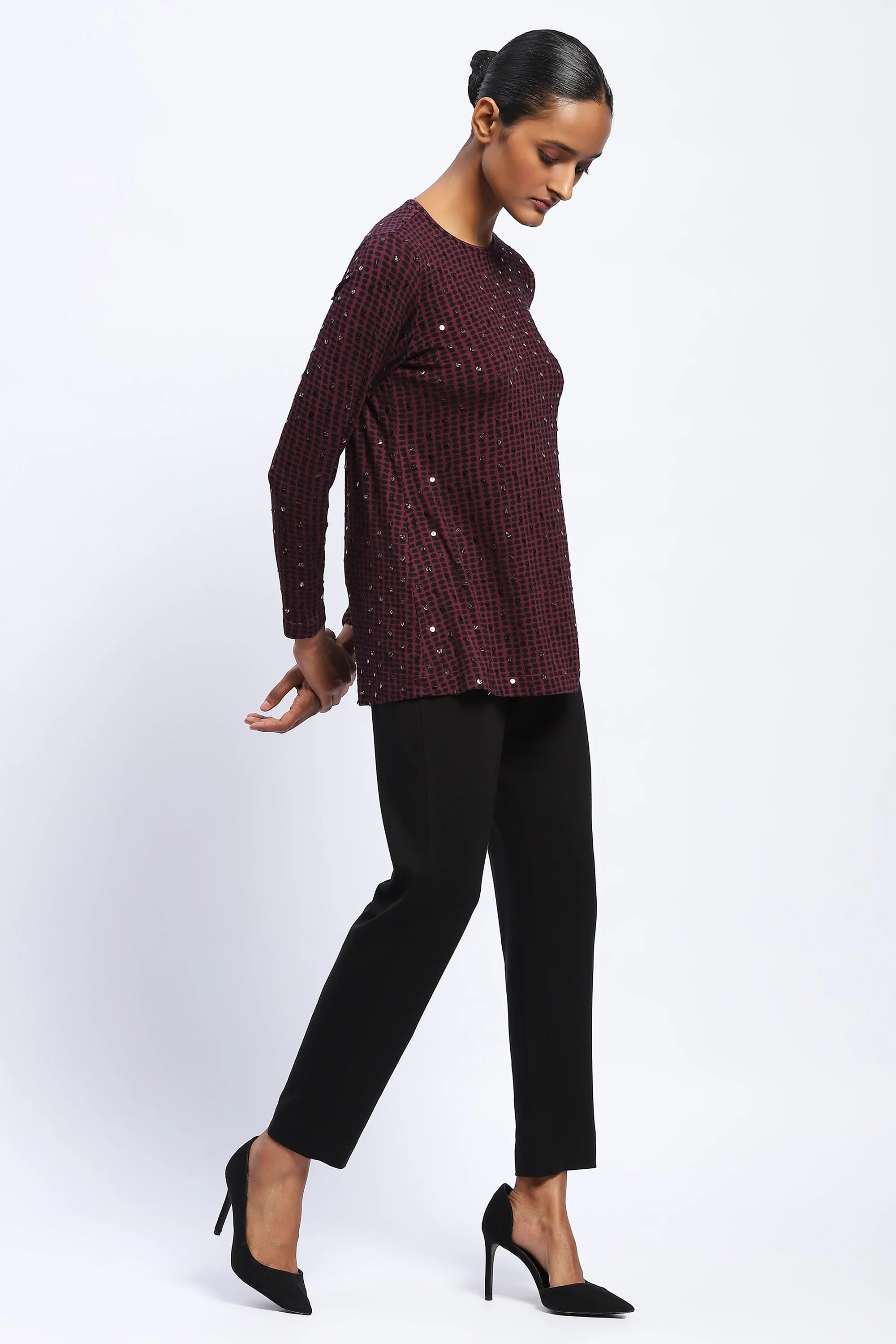 Embellished Dot Print Top