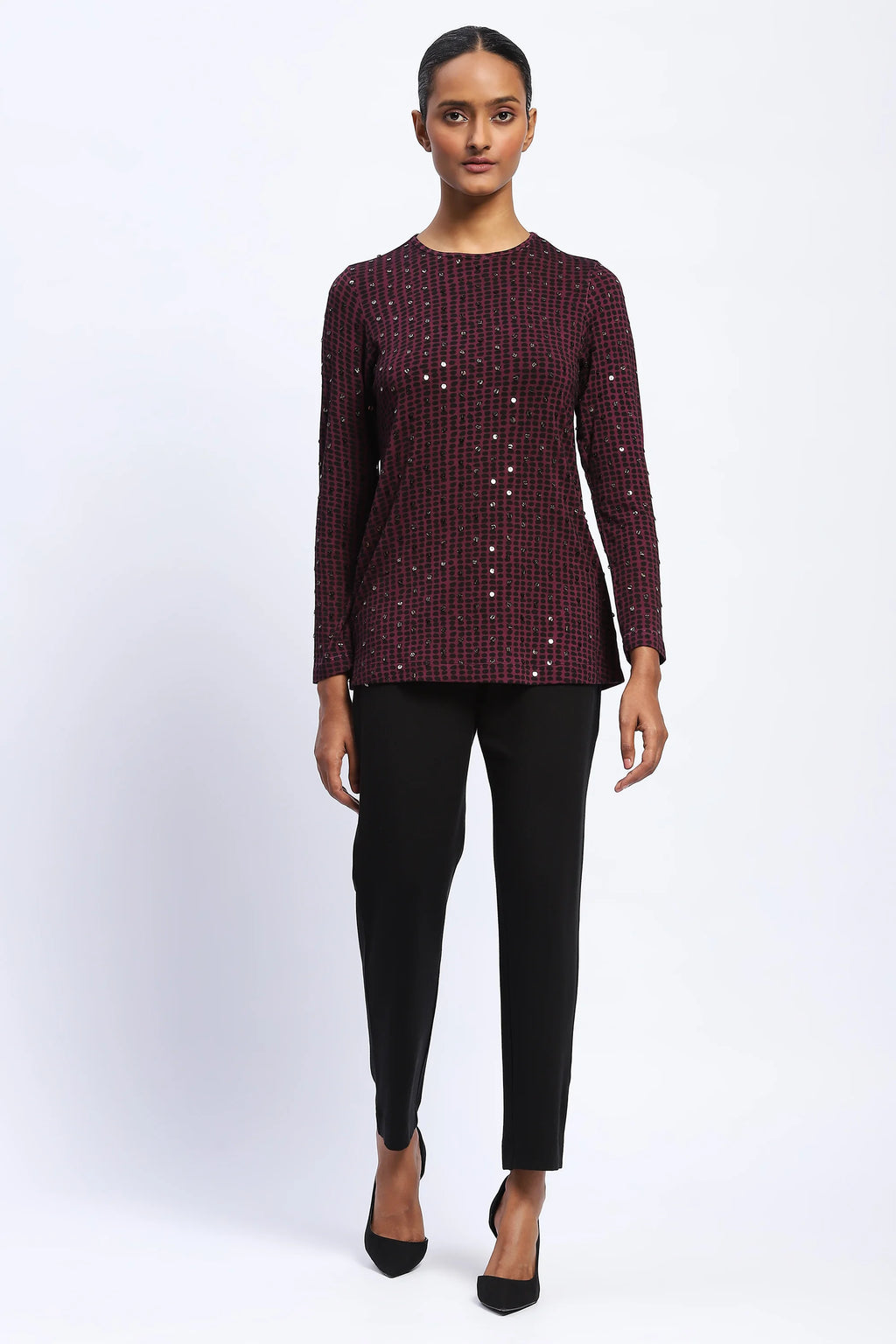 Embellished Dot Print Top