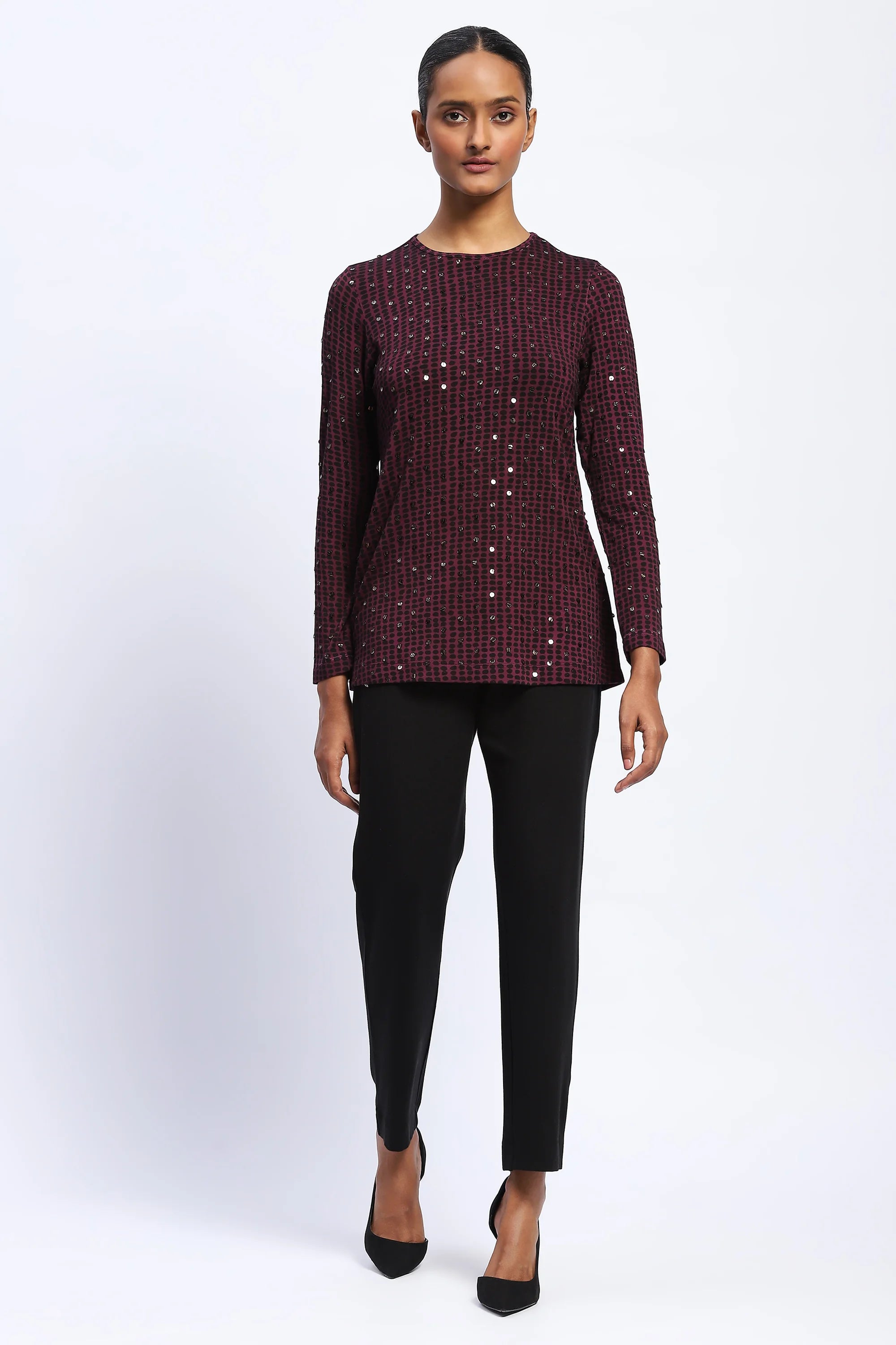 Embellished Dot Print Top