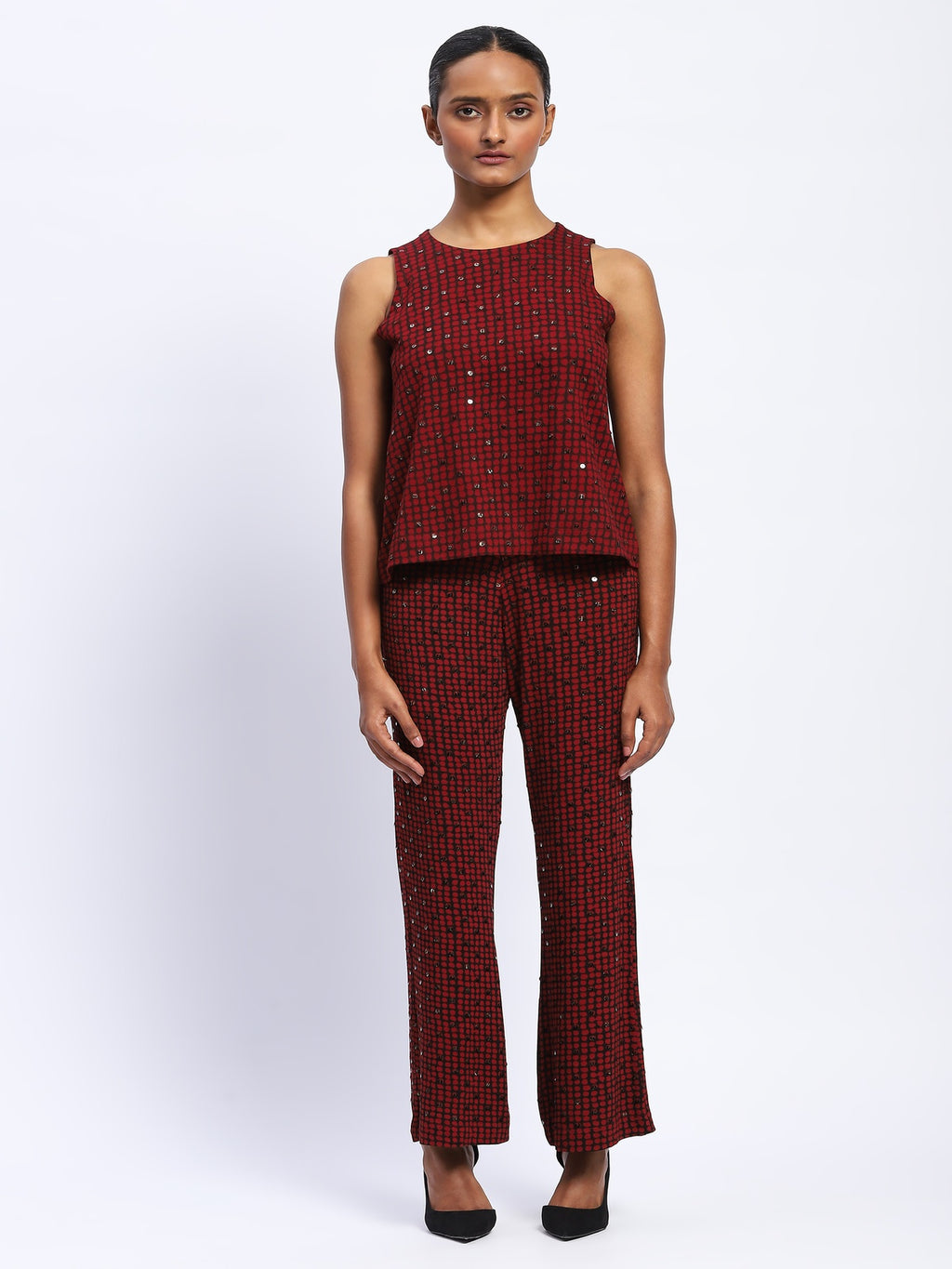 Embellished Dot Print Top