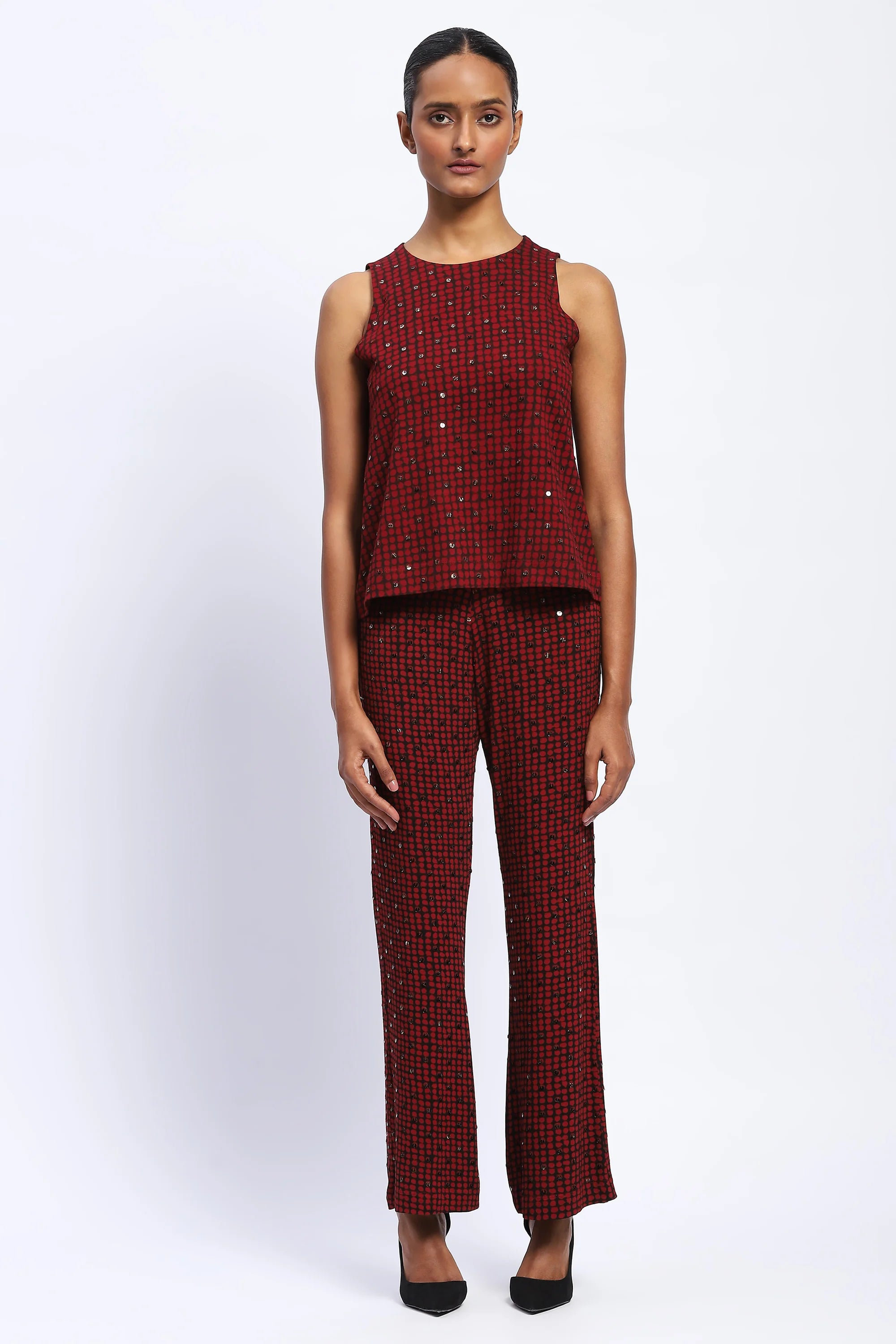 Embellished Dot Print Top