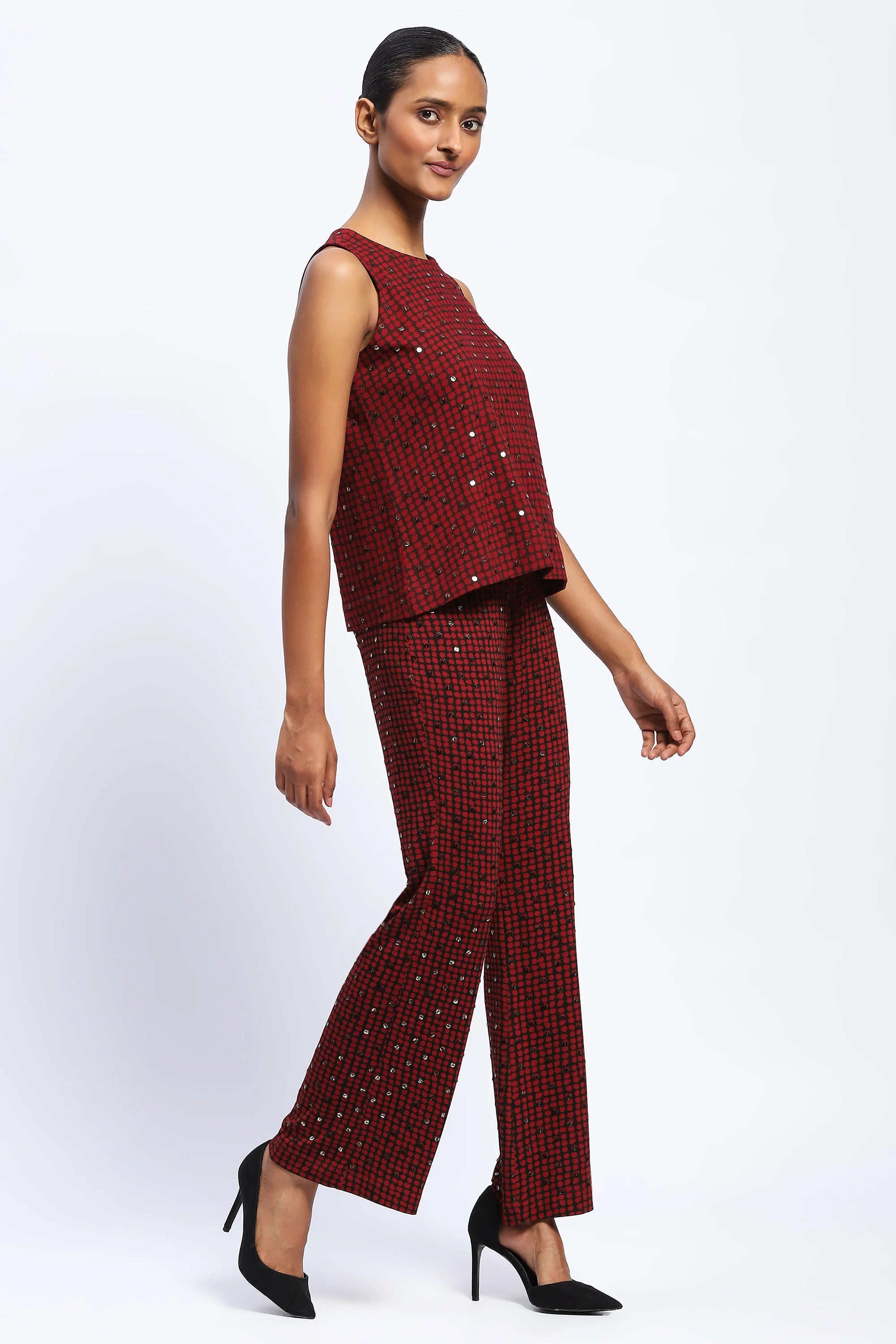 Embellished Dot Print Top