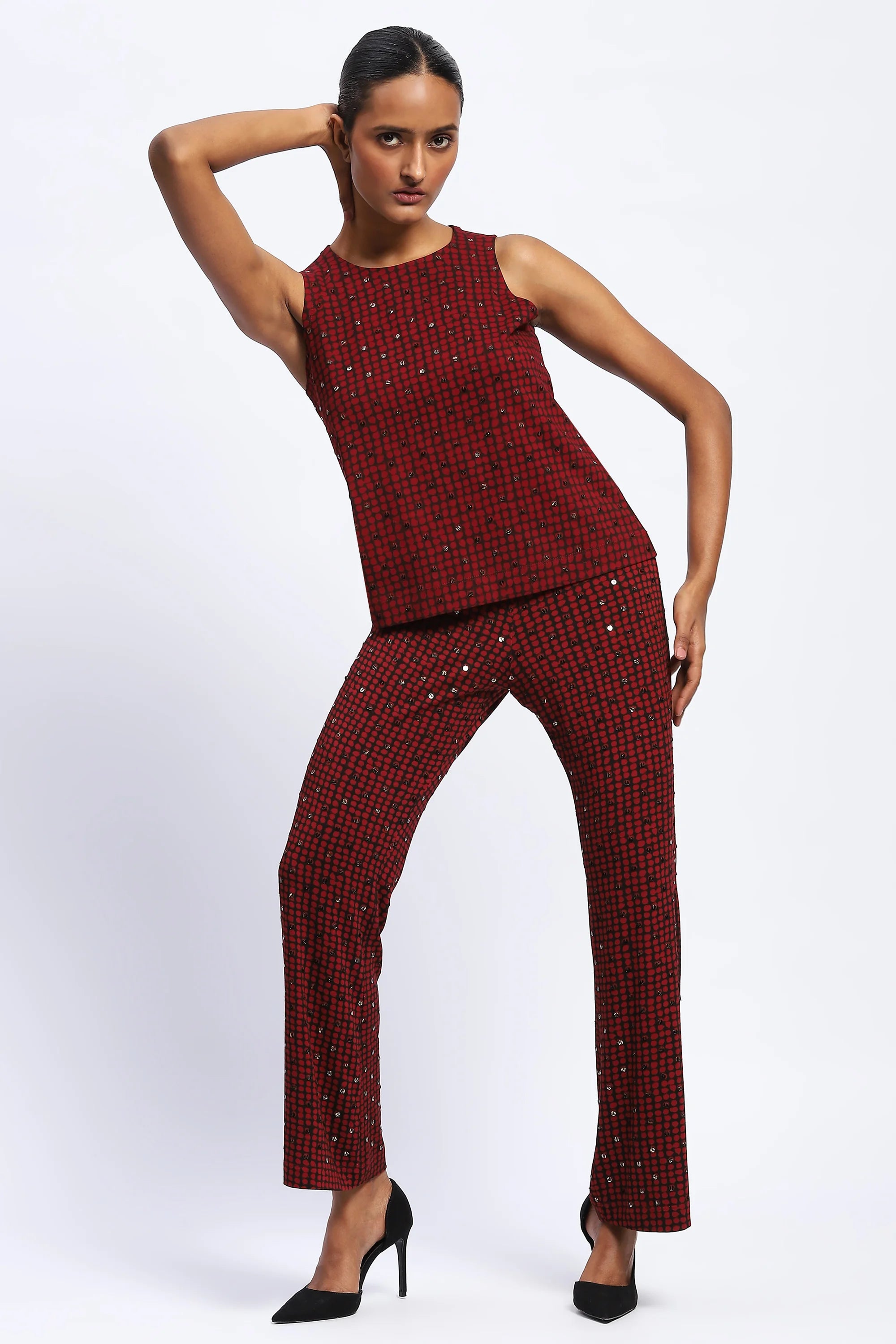 Embellished Dot Print Top