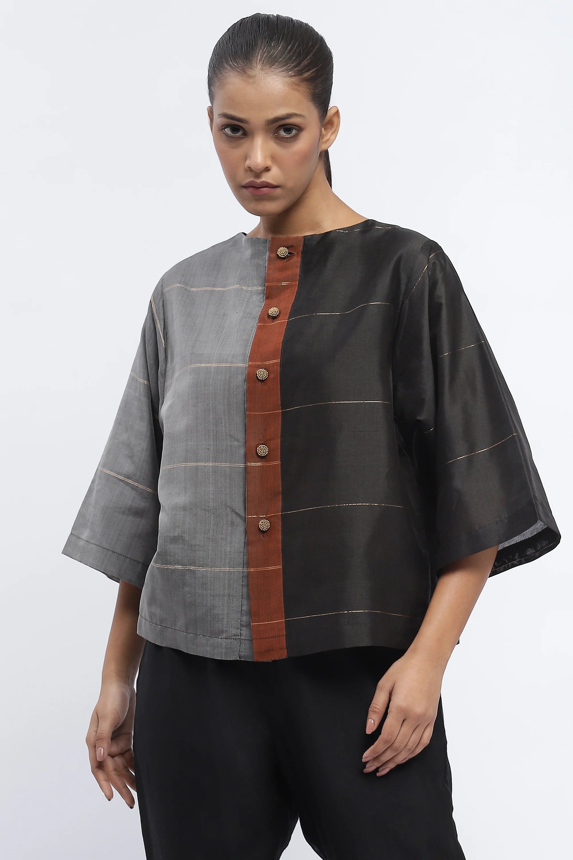 Woven Colourblock Top