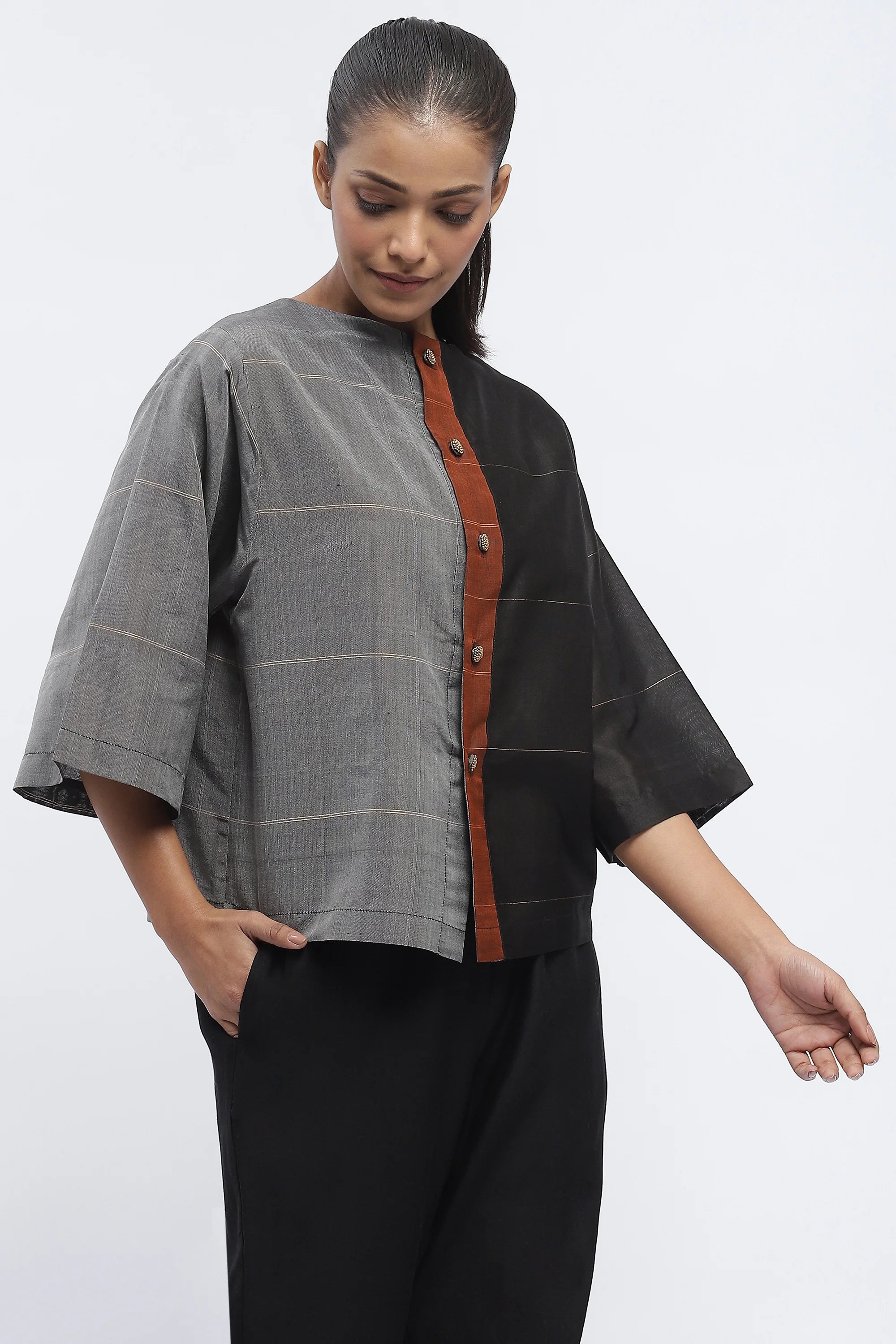 Woven Colourblock Top