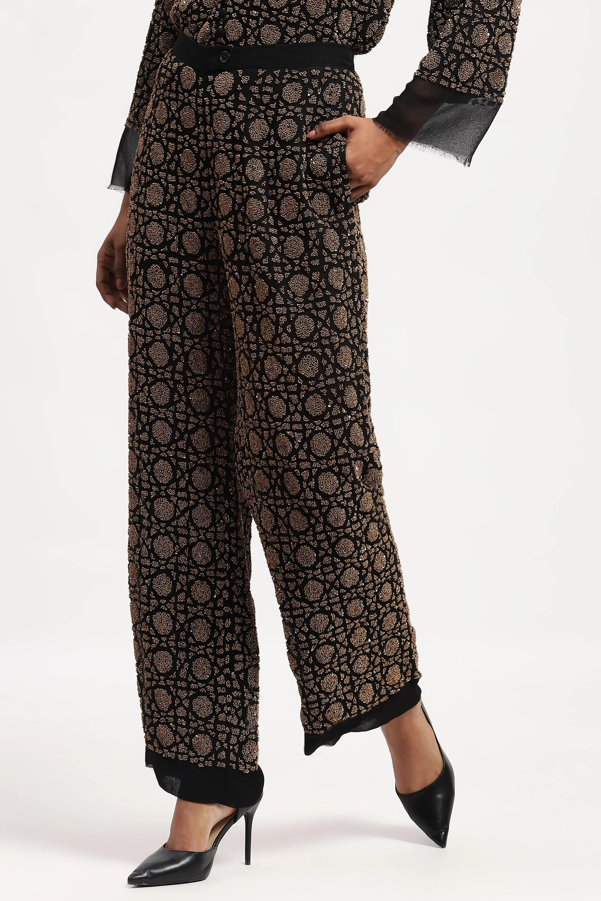 Embellished Wicker Pattern Trouser