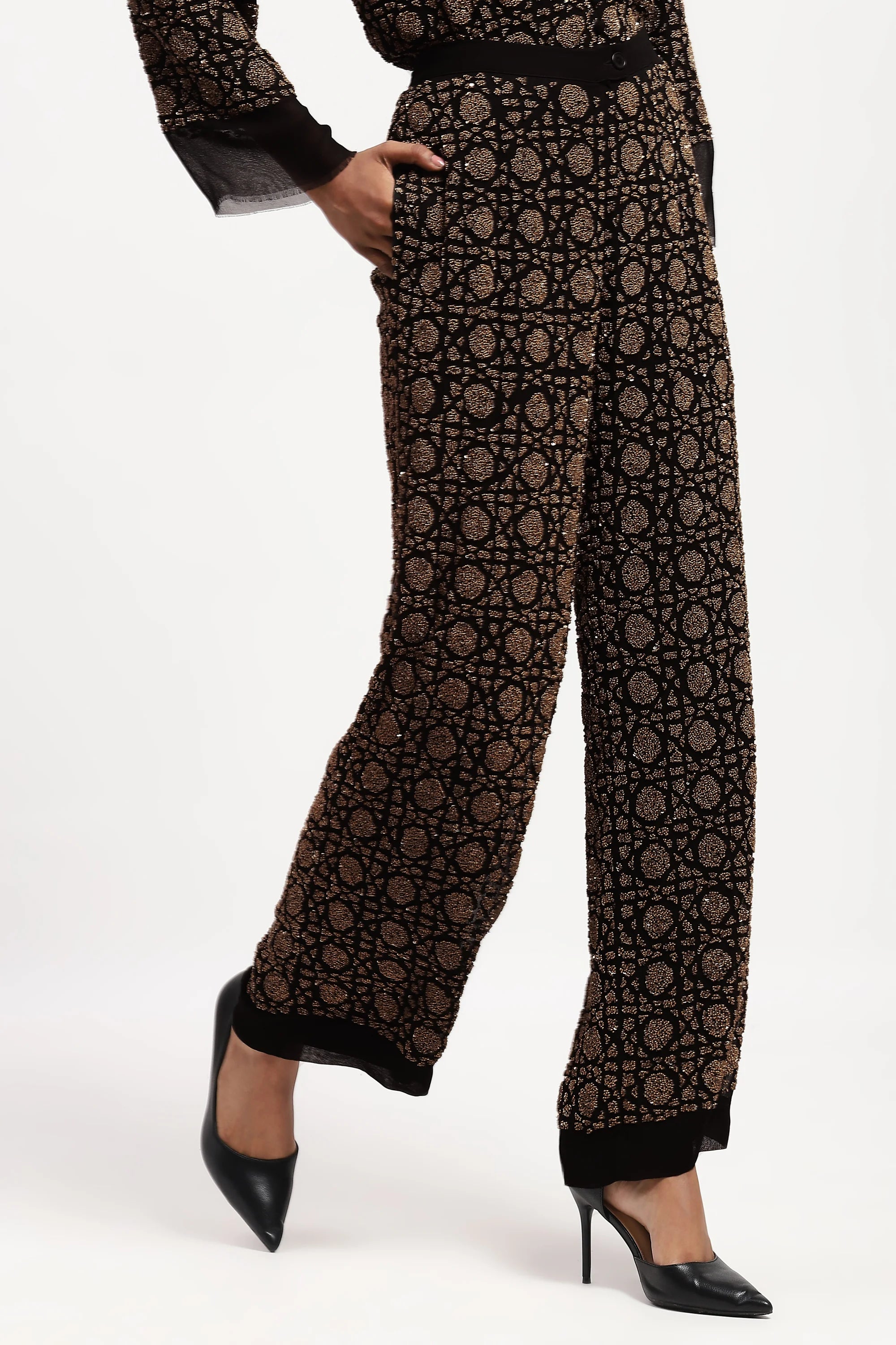 Embellished Wicker Pattern Trouser