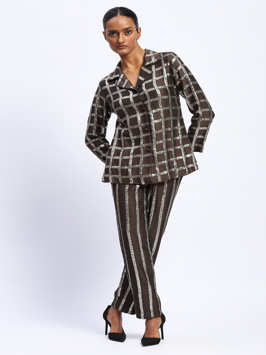 Sequin Windowpane Trouser