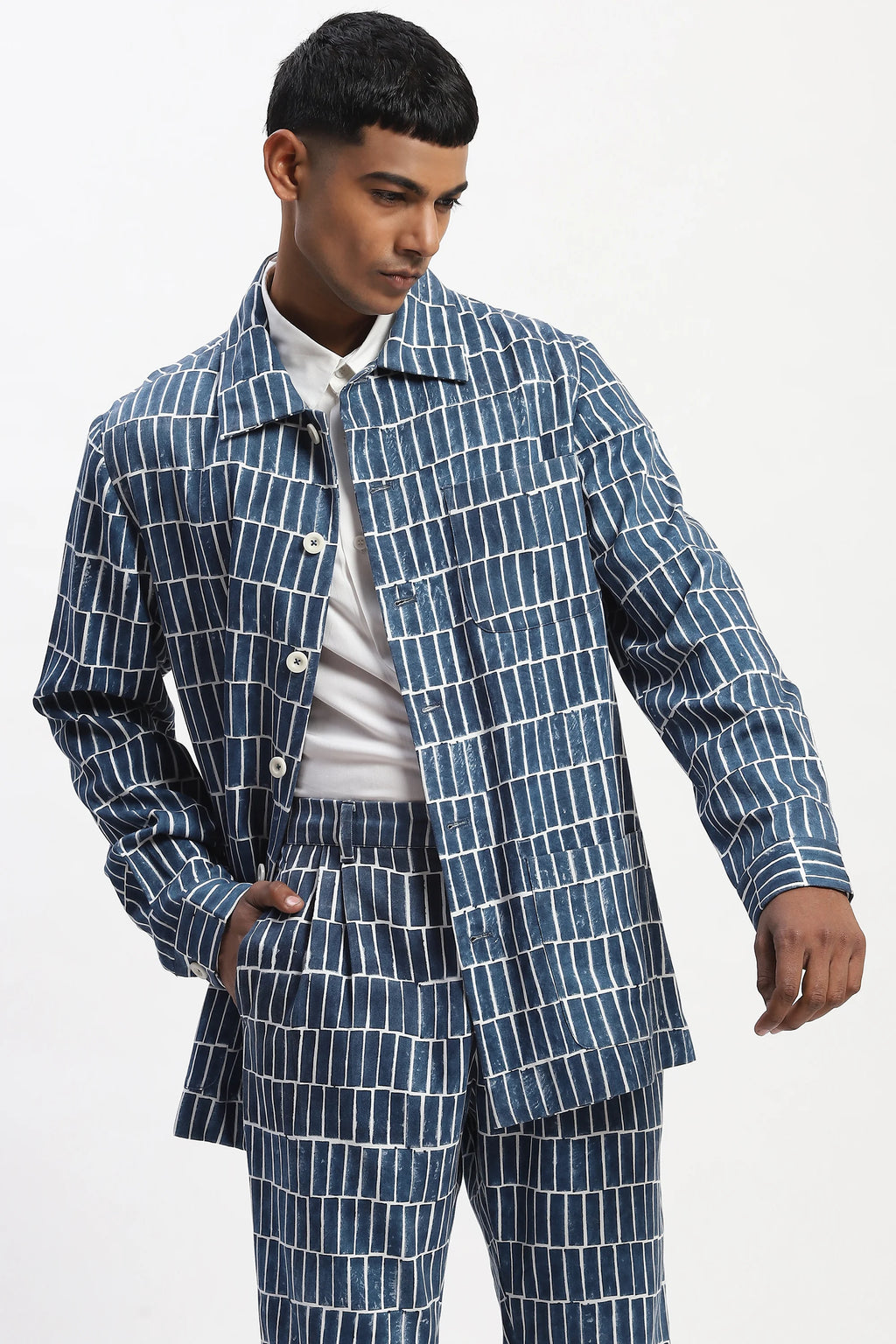 Hand Block Printed Grid Jacket