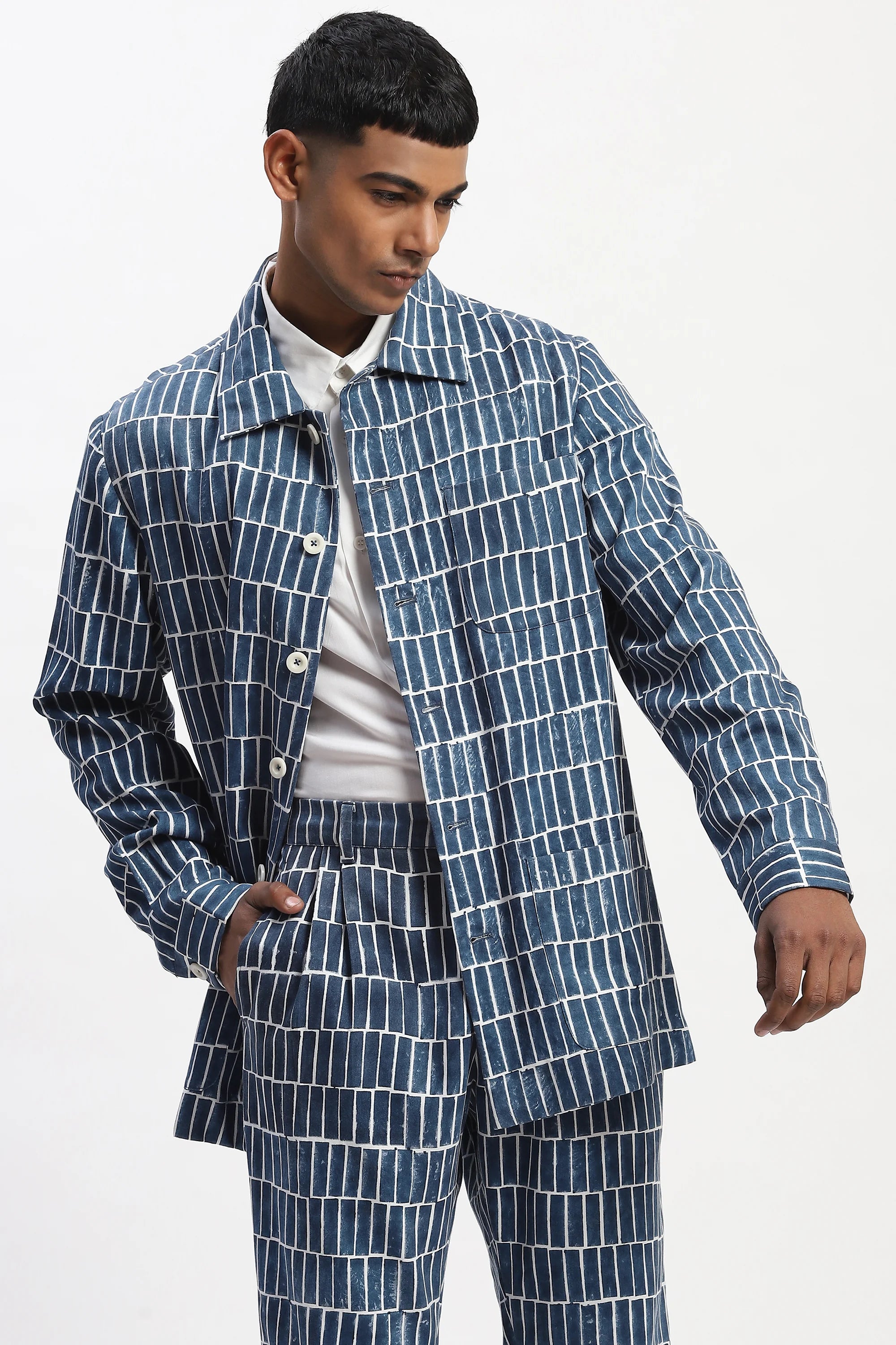 Hand Block Printed Grid Jacket