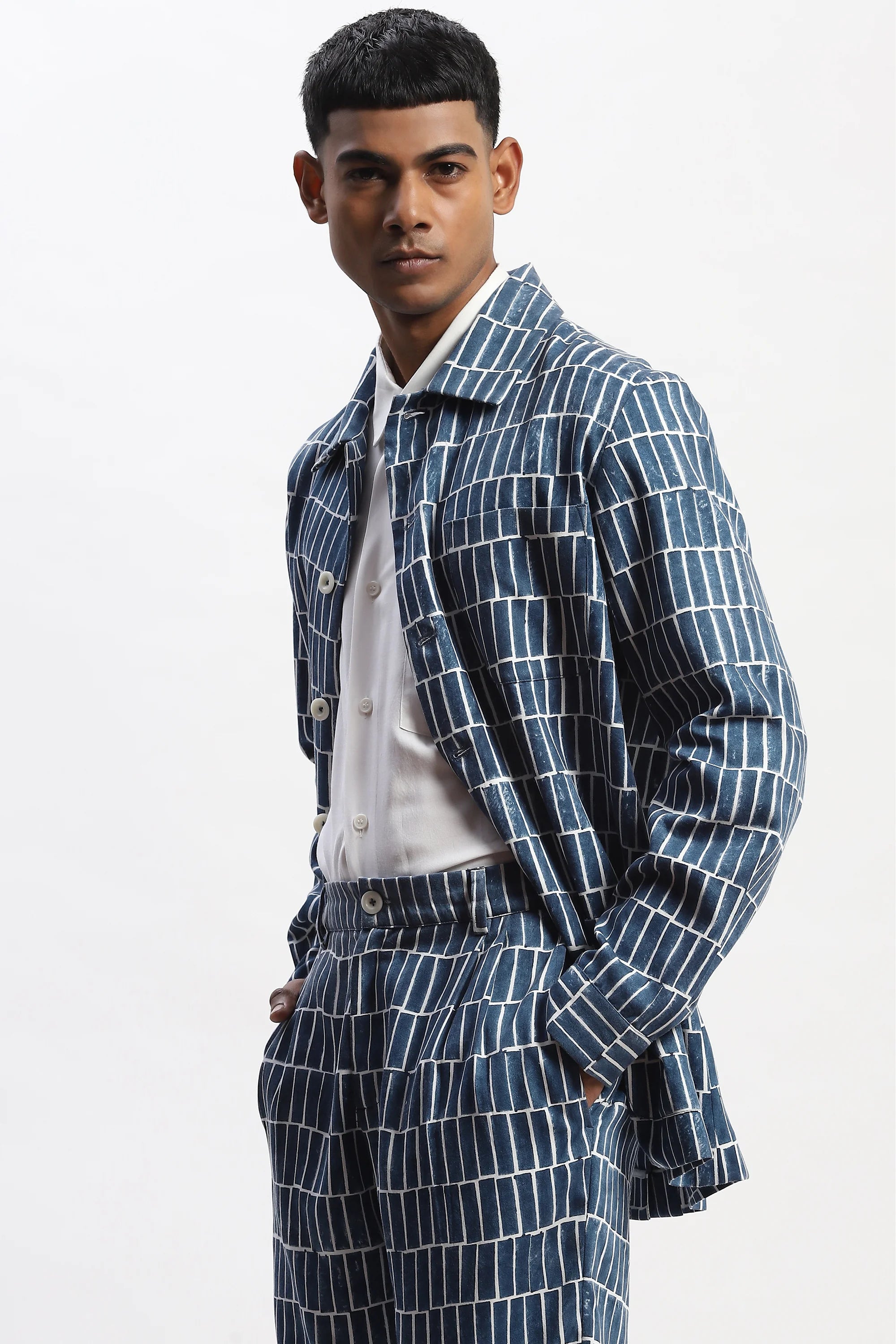 Hand Block Printed Grid Jacket