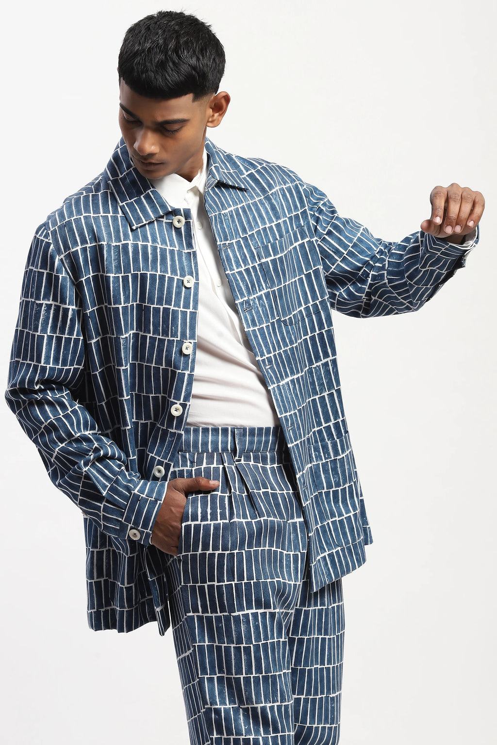 Hand Block Printed Grid Jacket