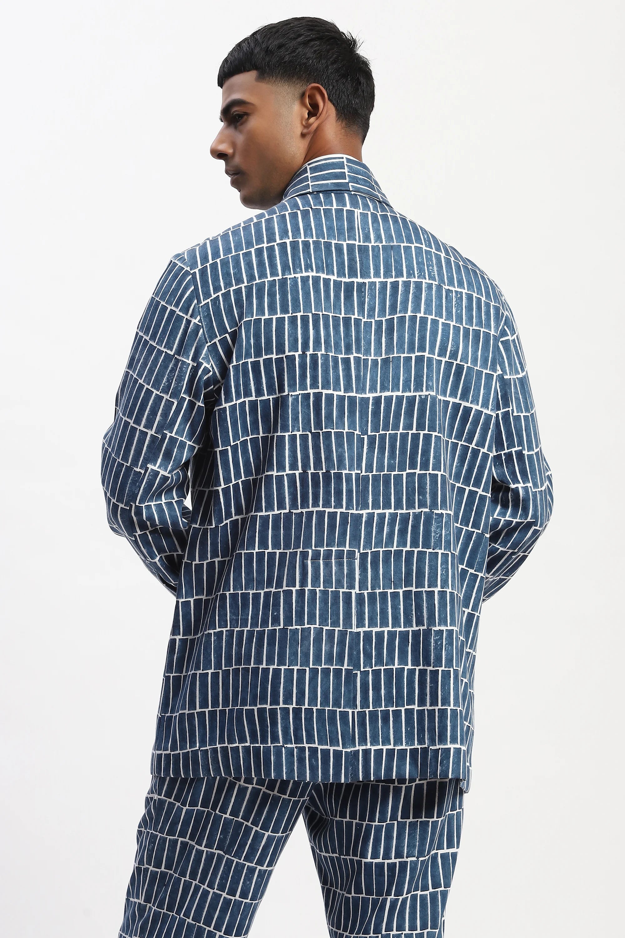 Hand Block Printed Grid Jacket