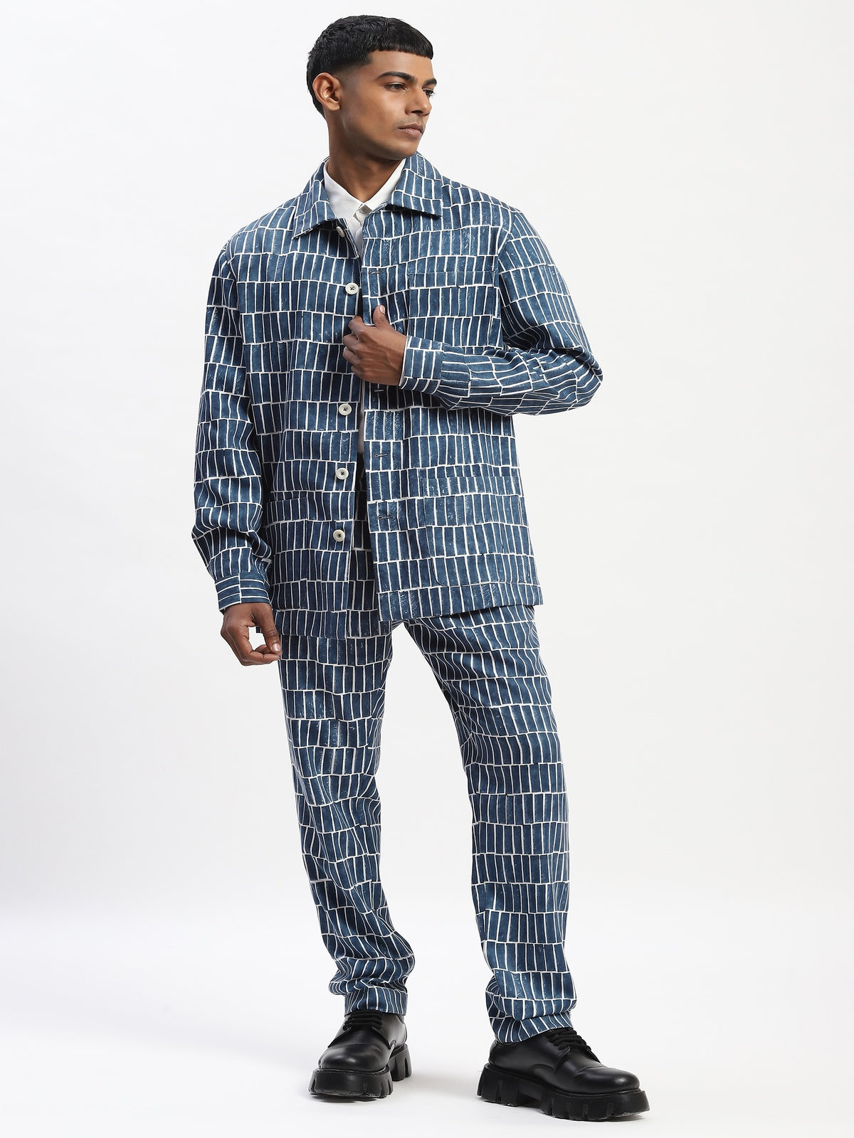 Hand Block Printed Grid Jacket