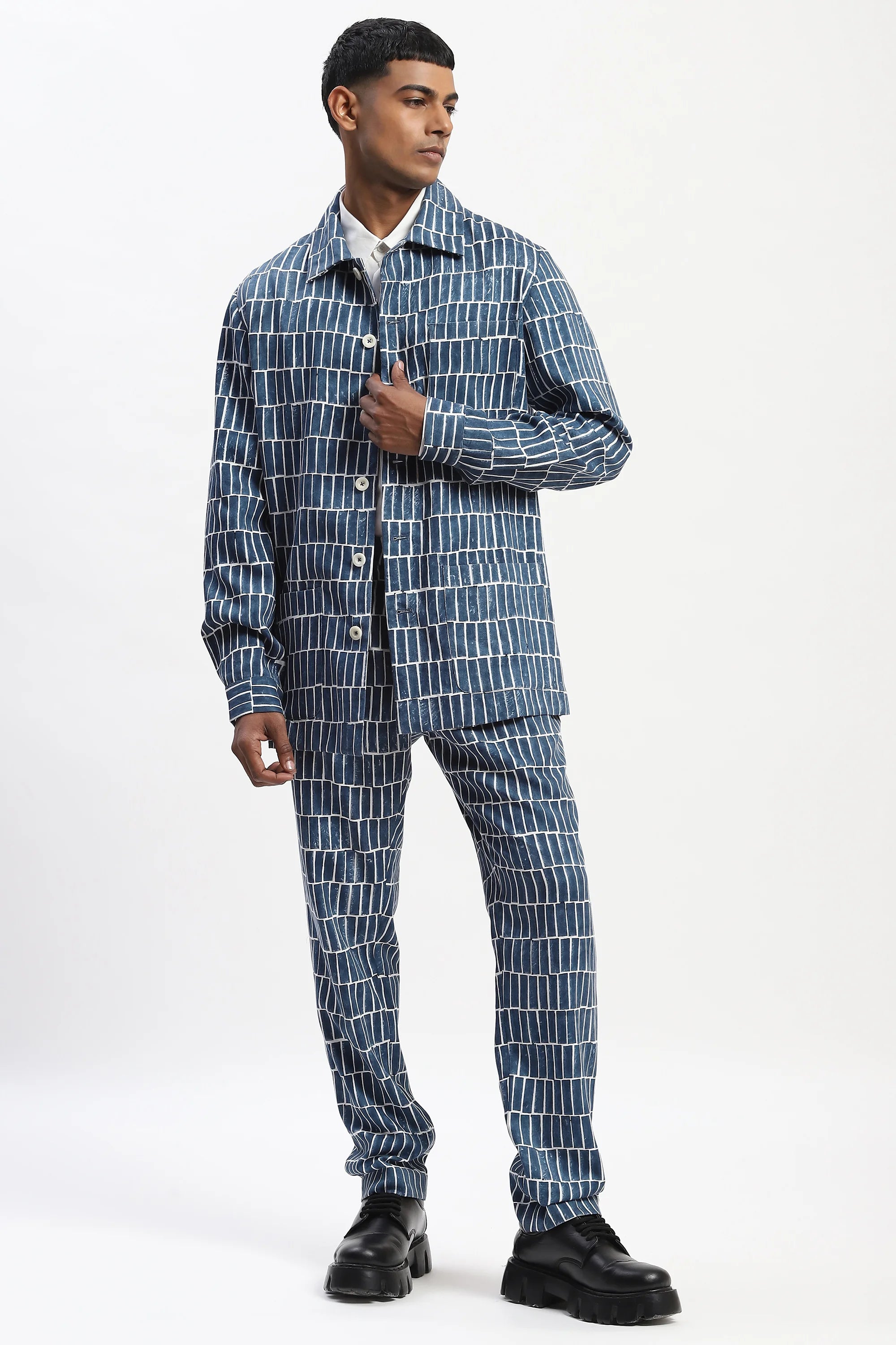 Hand Block Printed Grid Jacket