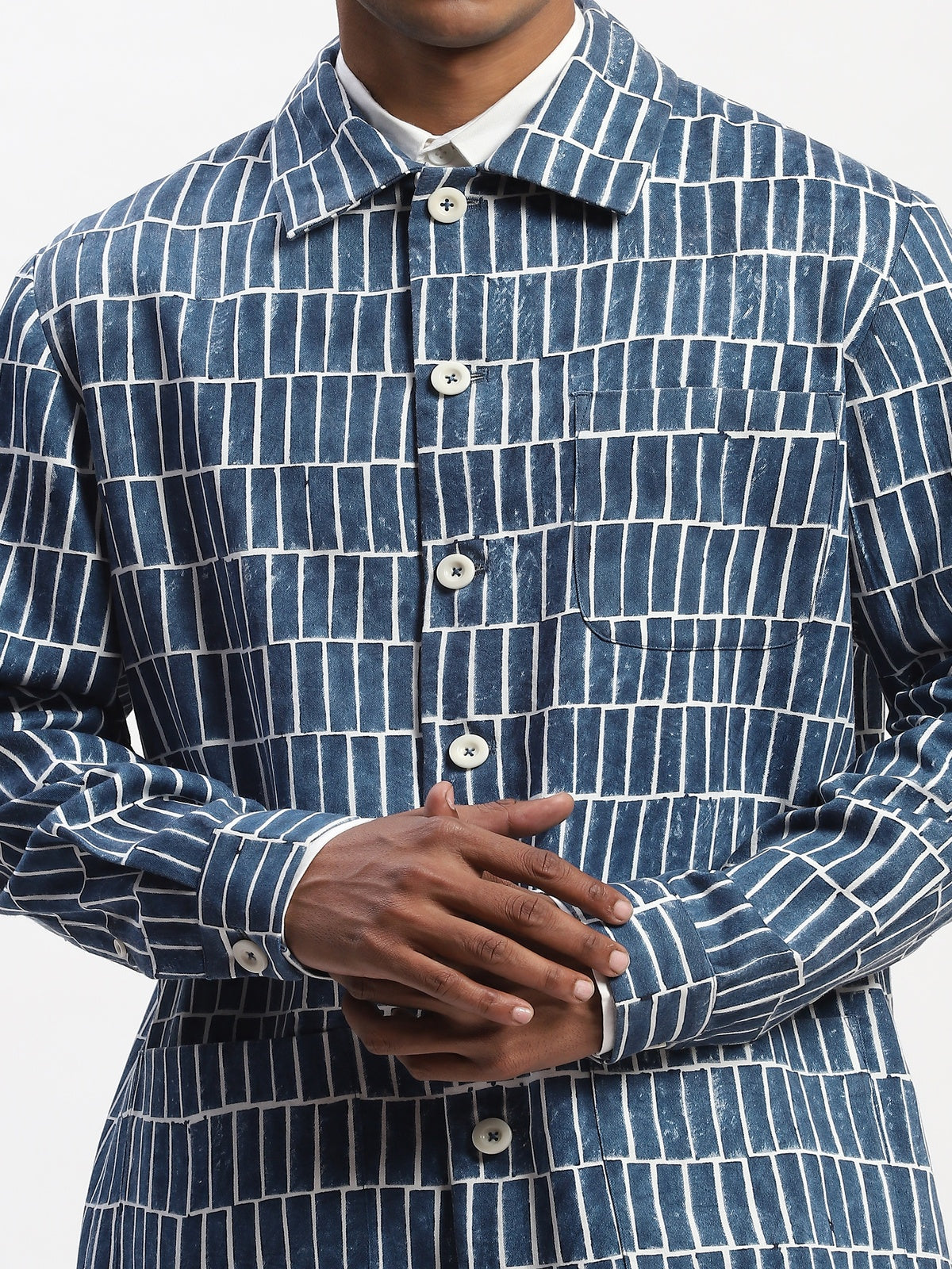 Hand Block Printed Grid Jacket