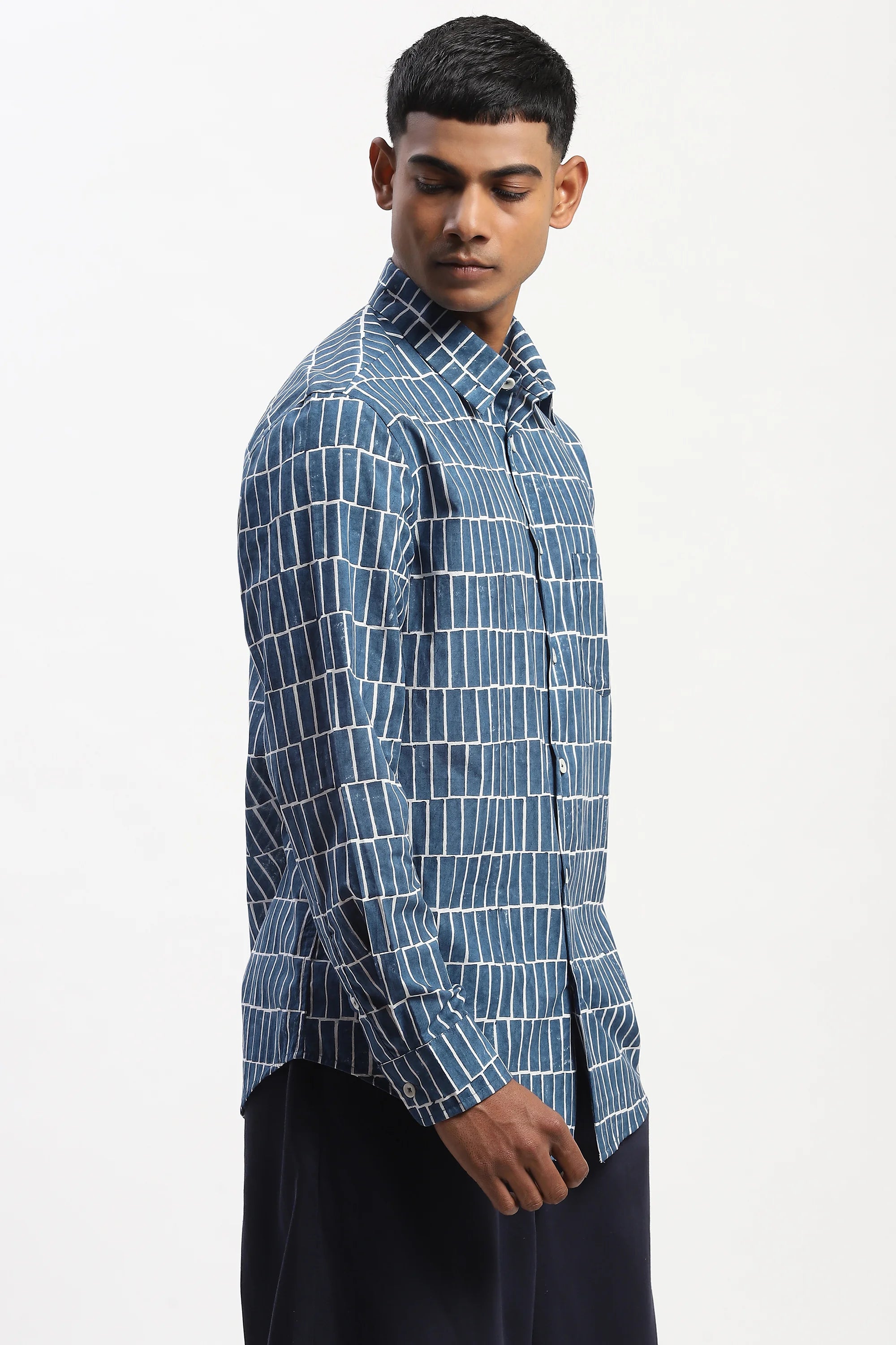 Hand Block Printed Grid Shirt