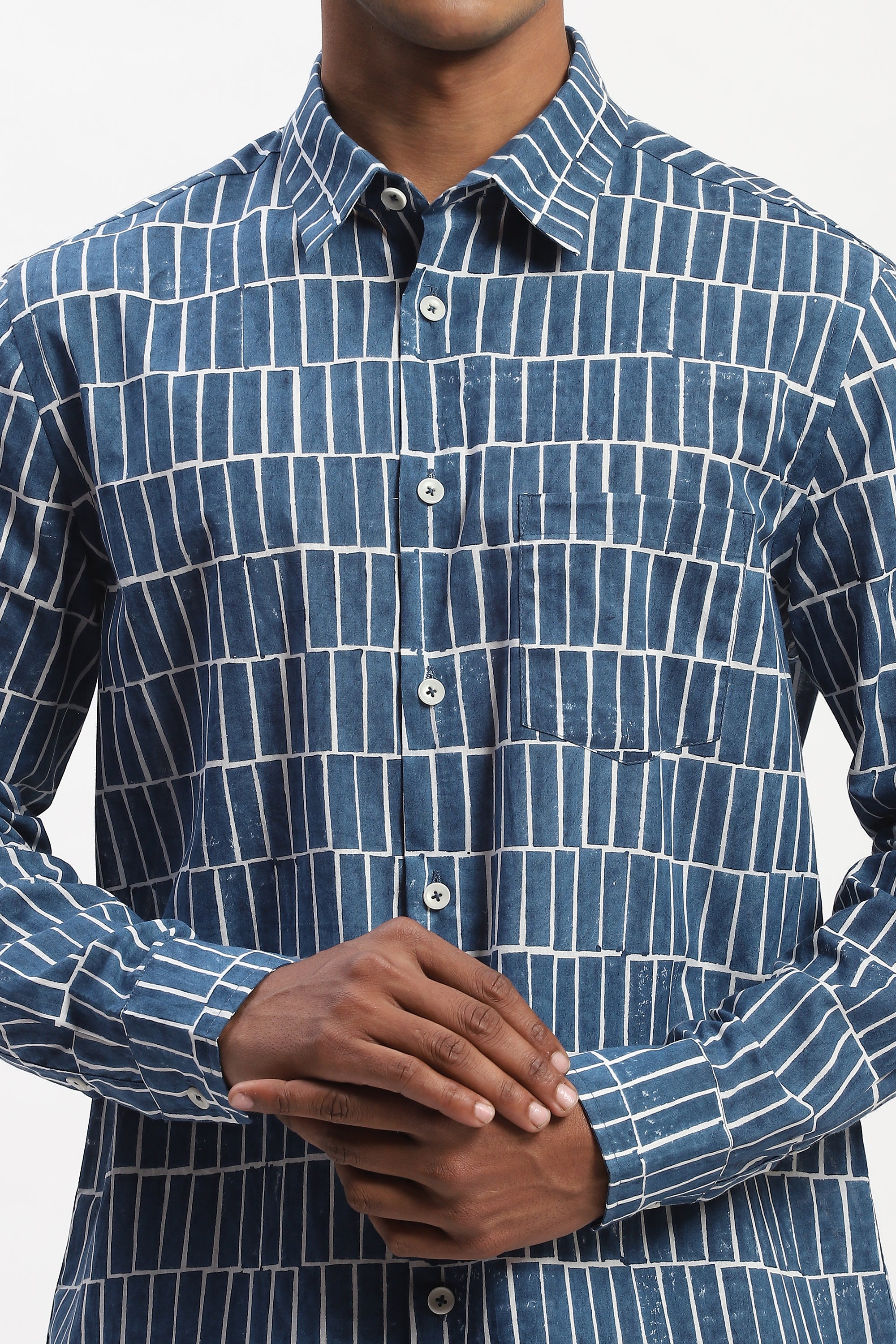 Hand Block Printed Grid Shirt