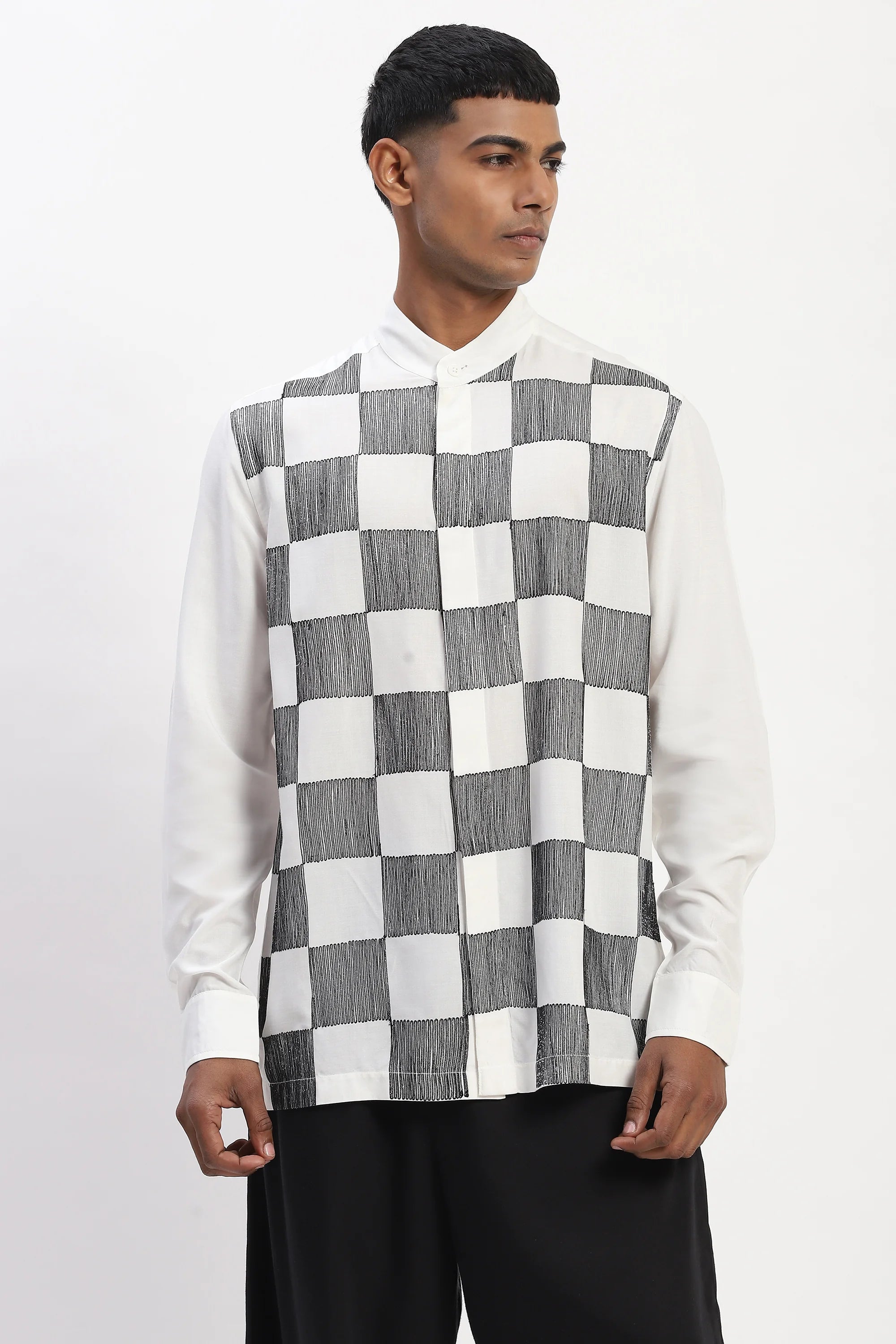 Crewel Embroidered Blocks Shirt