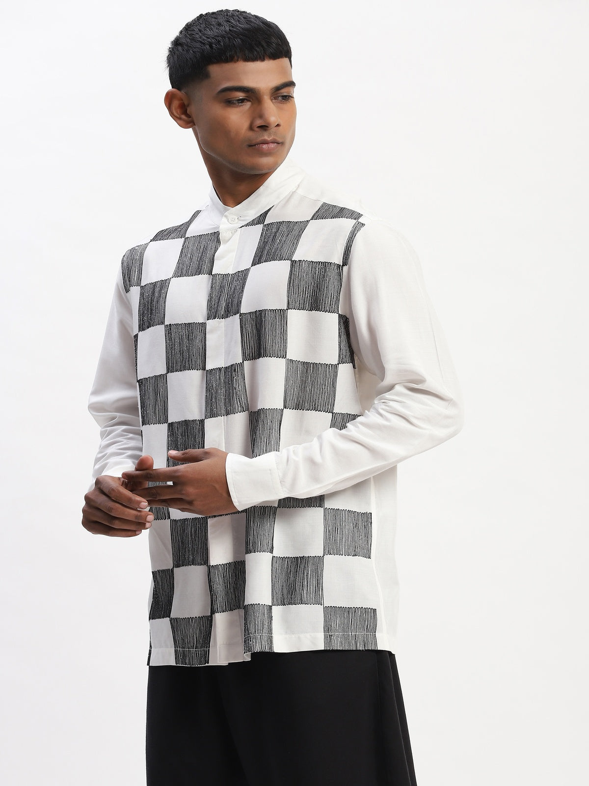 Crewel Embroidered Blocks Shirt