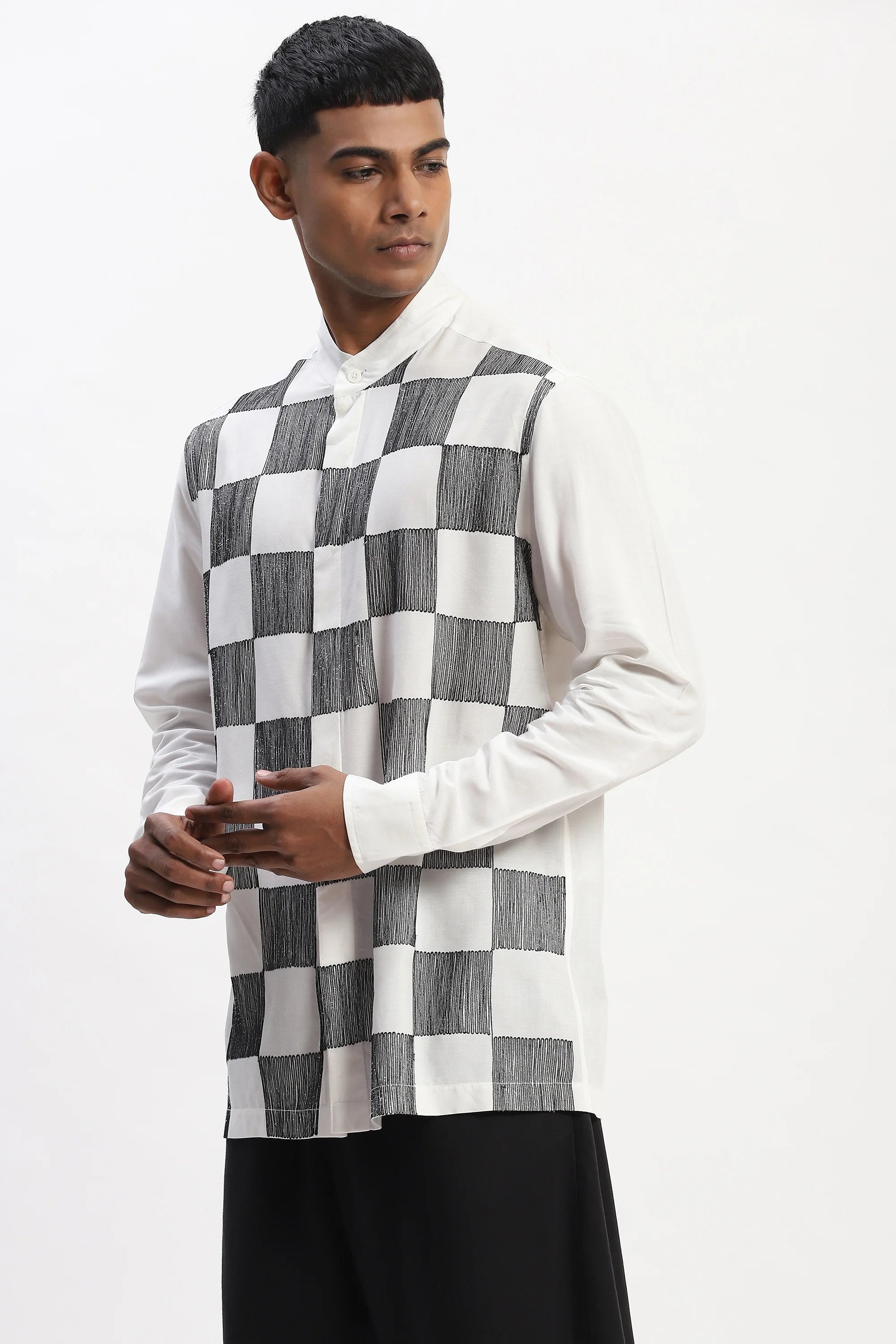 Crewel Embroidered Blocks Shirt