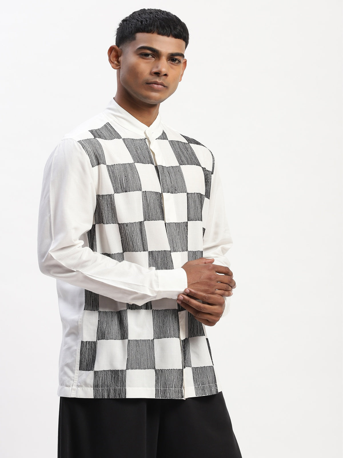 Crewel Embroidered Blocks Shirt