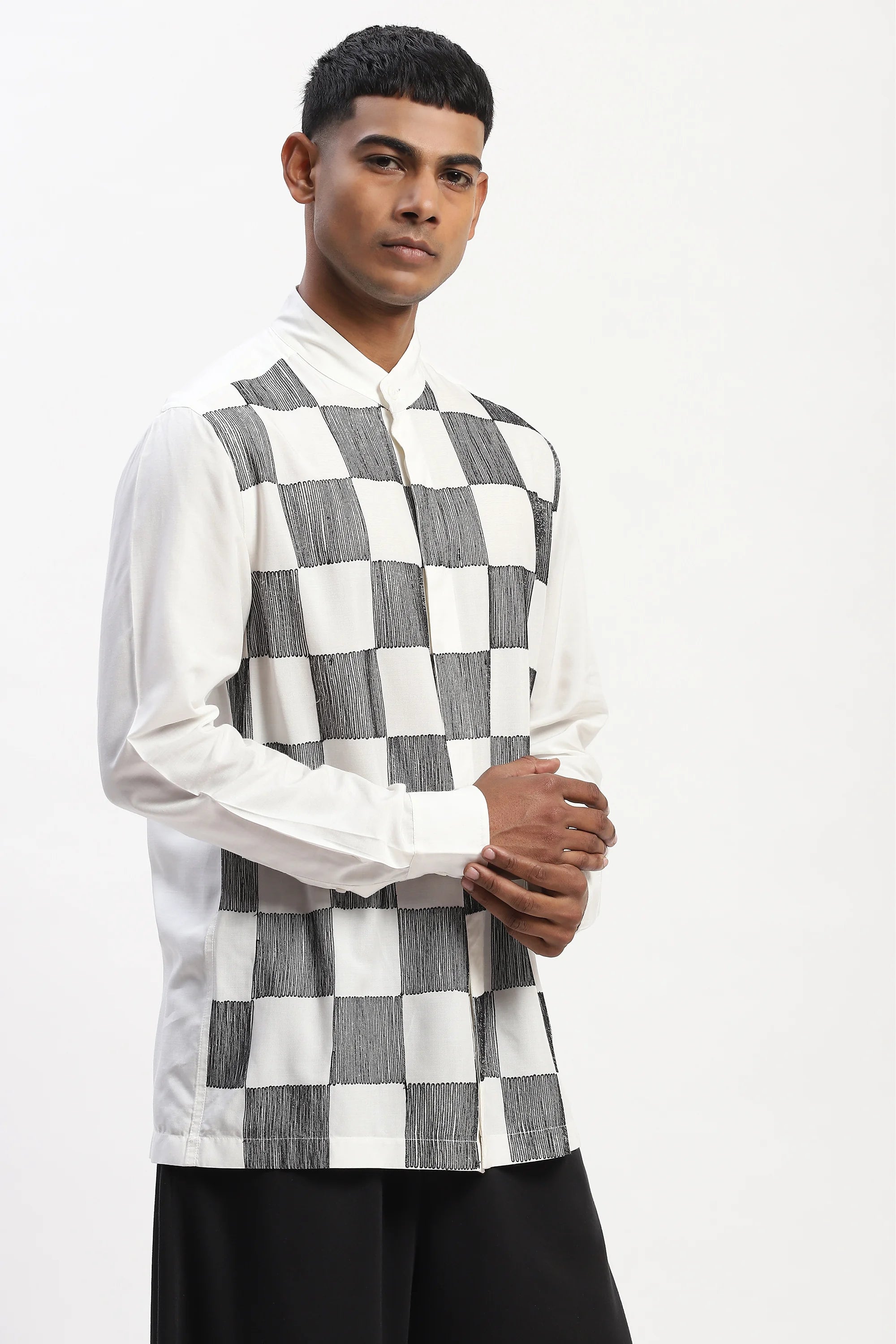 Crewel Embroidered Blocks Shirt
