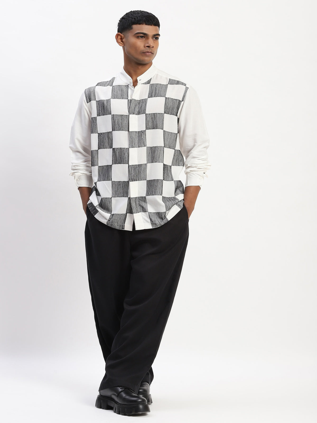 Crewel Embroidered Blocks Shirt