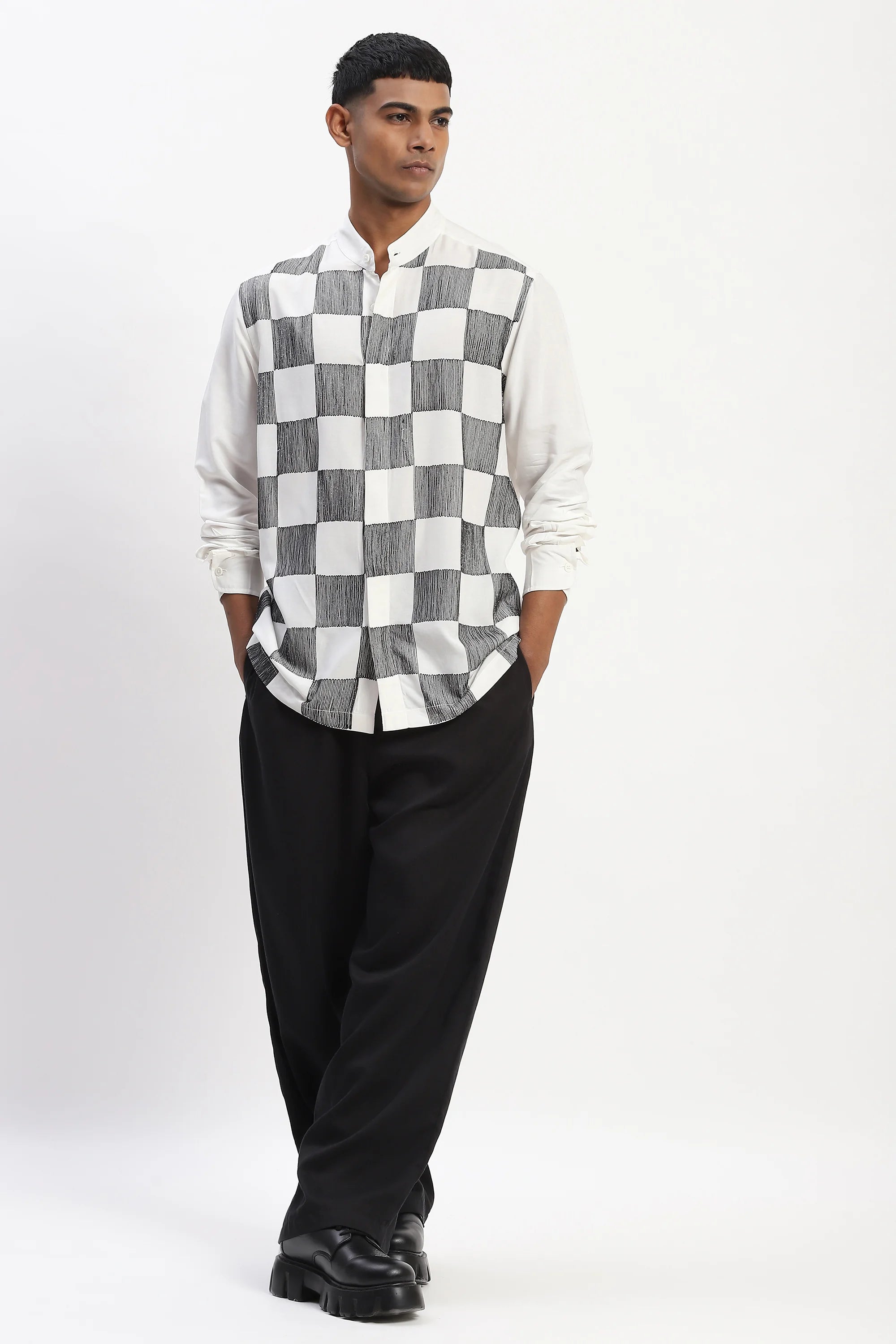 Crewel Embroidered Blocks Shirt