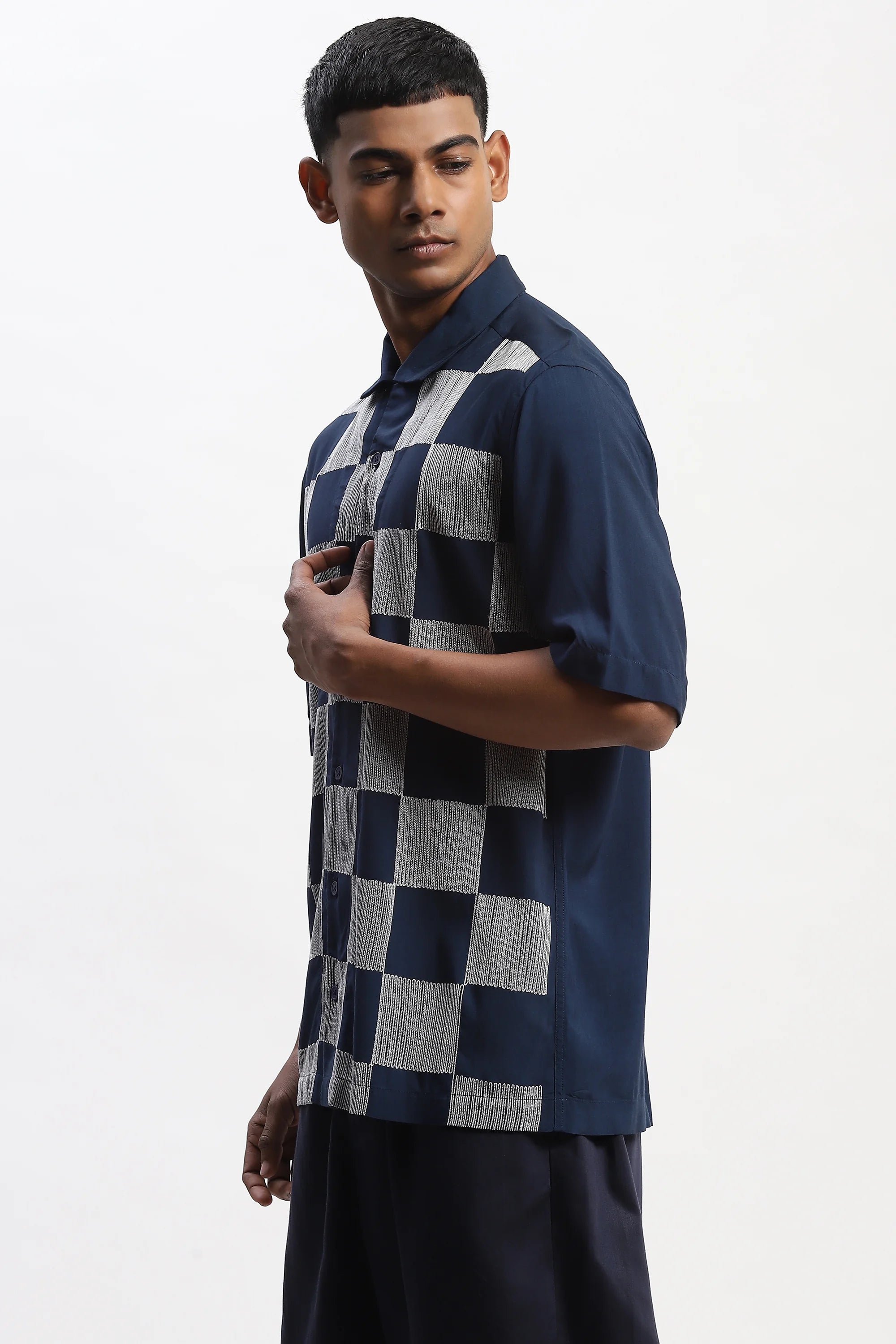 Crewel Embroidered Blocks Shirt