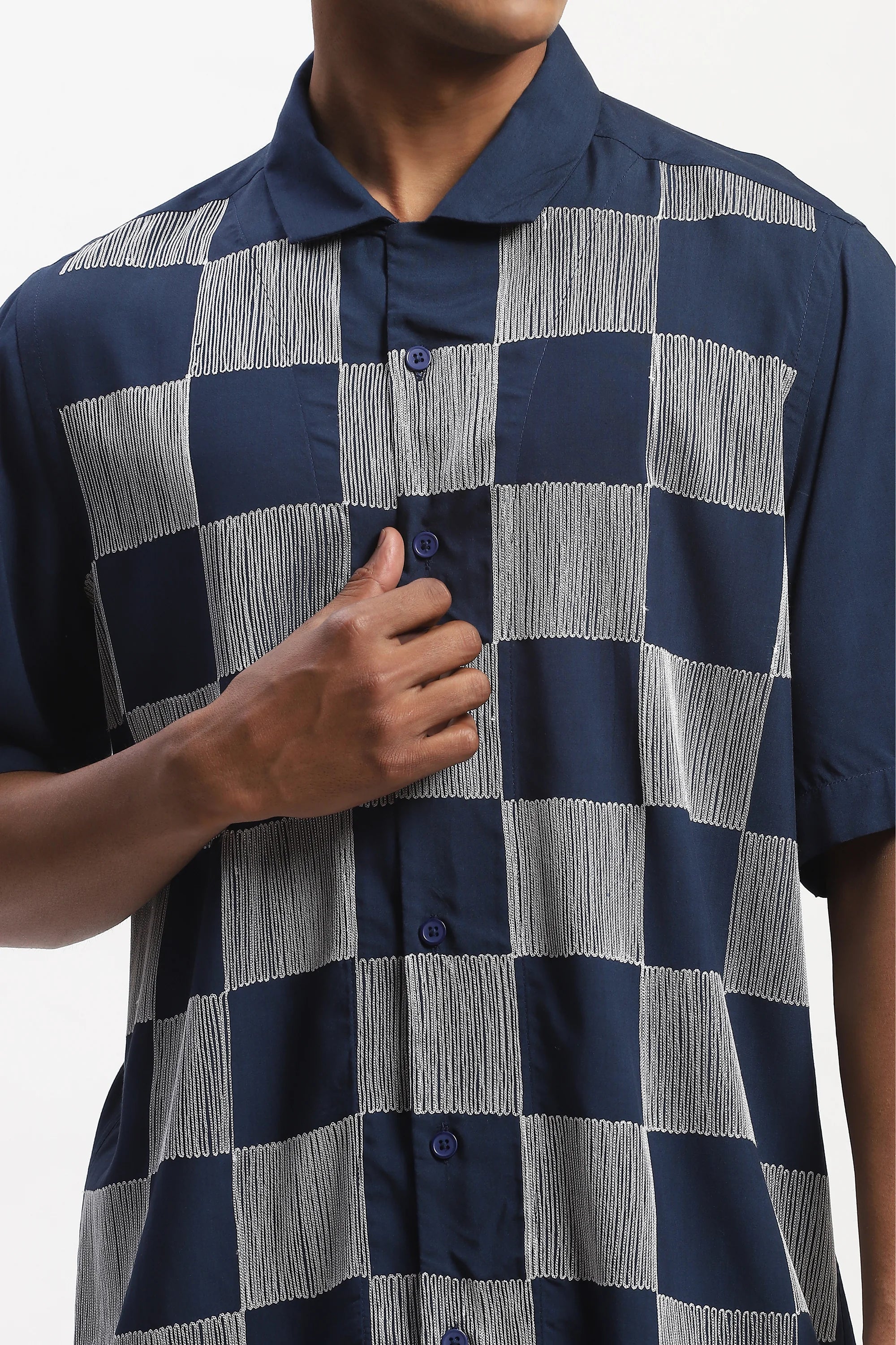 Crewel Embroidered Blocks Shirt