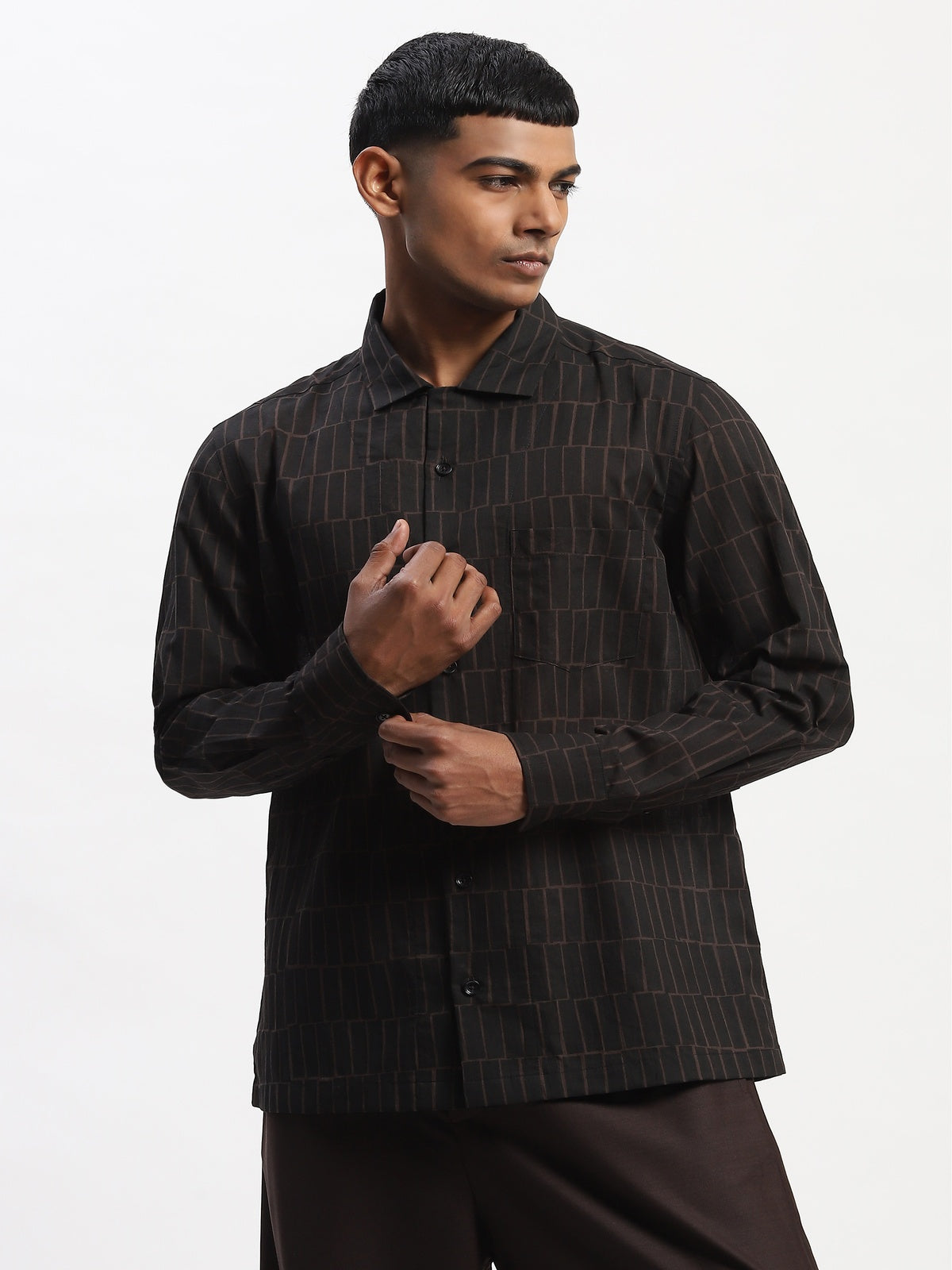 Hand Block Printed Grid Shirt