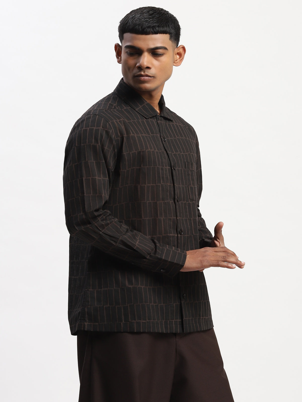 Hand Block Printed Grid Shirt