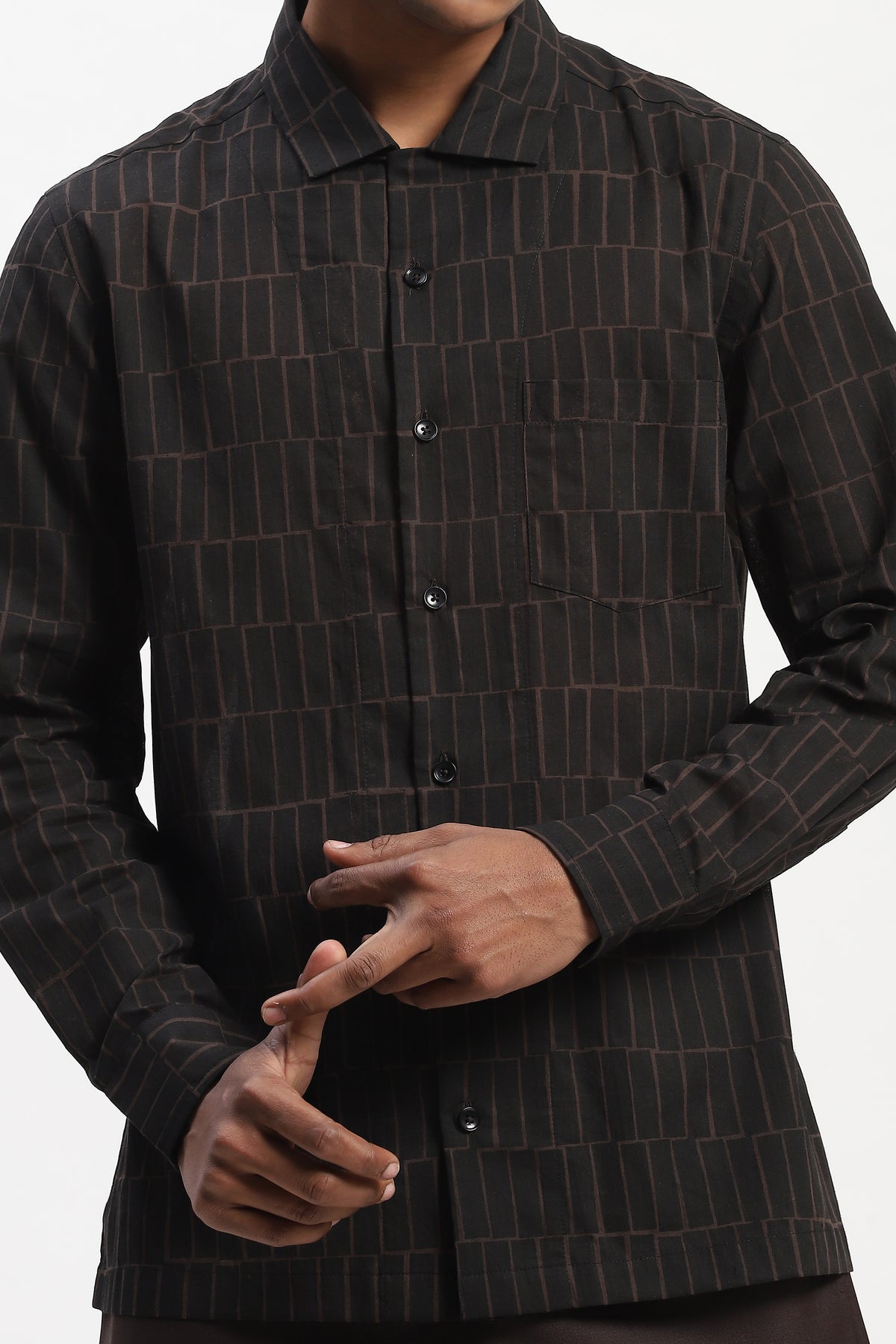 Hand Block Printed Grid Shirt
