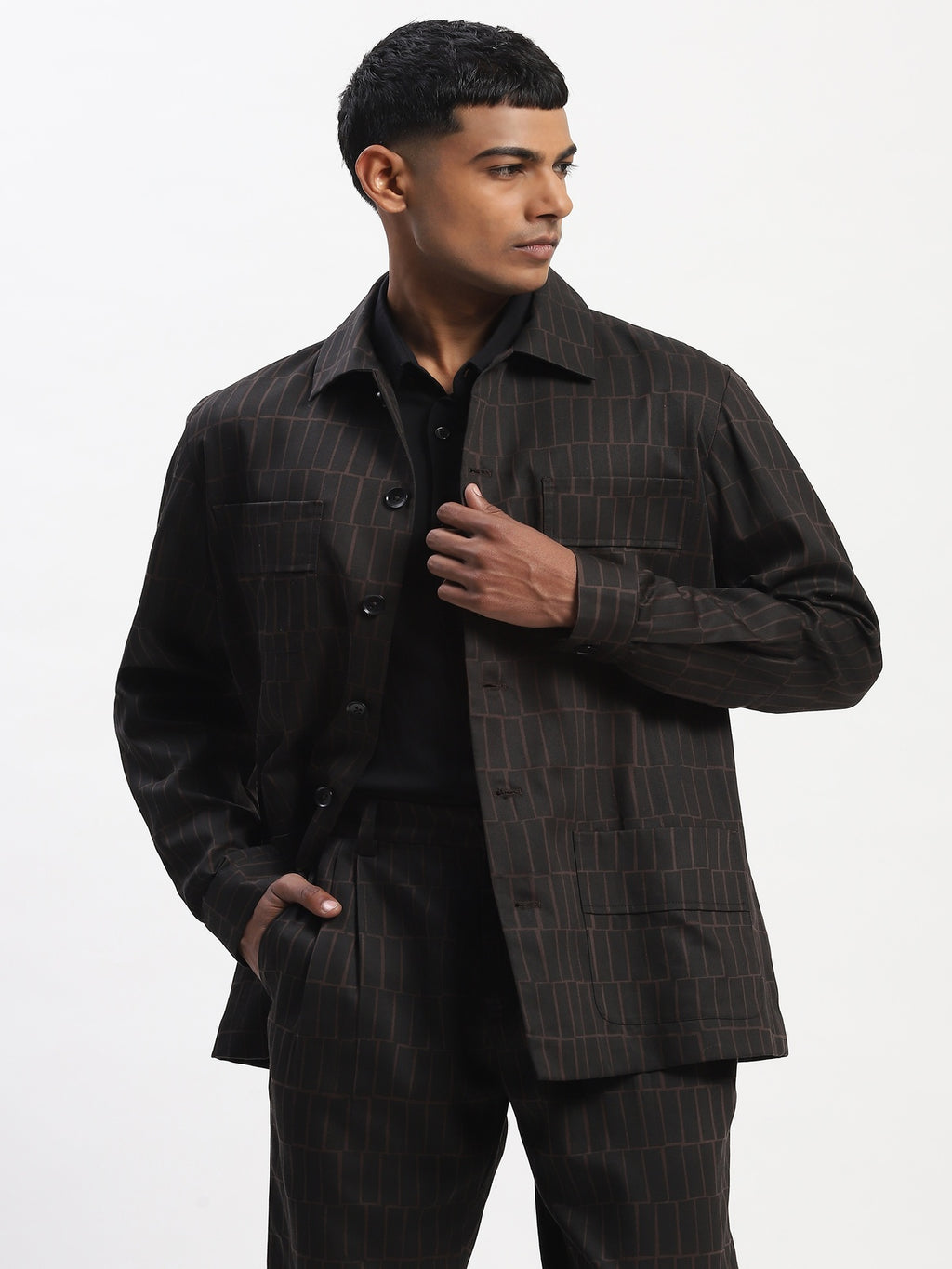 Hand Block Printed Grid Jacket