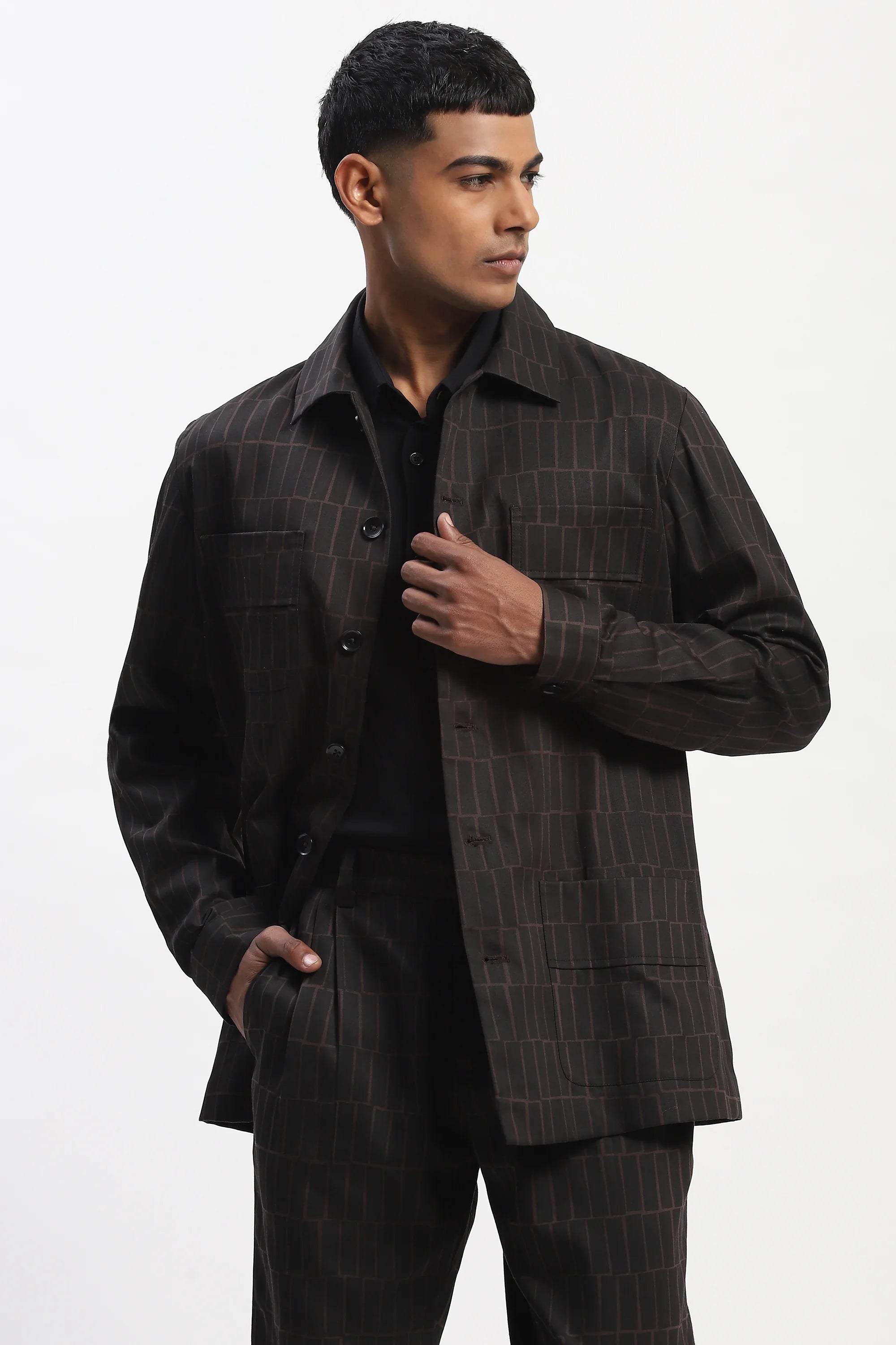 Hand Block Printed Grid Jacket
