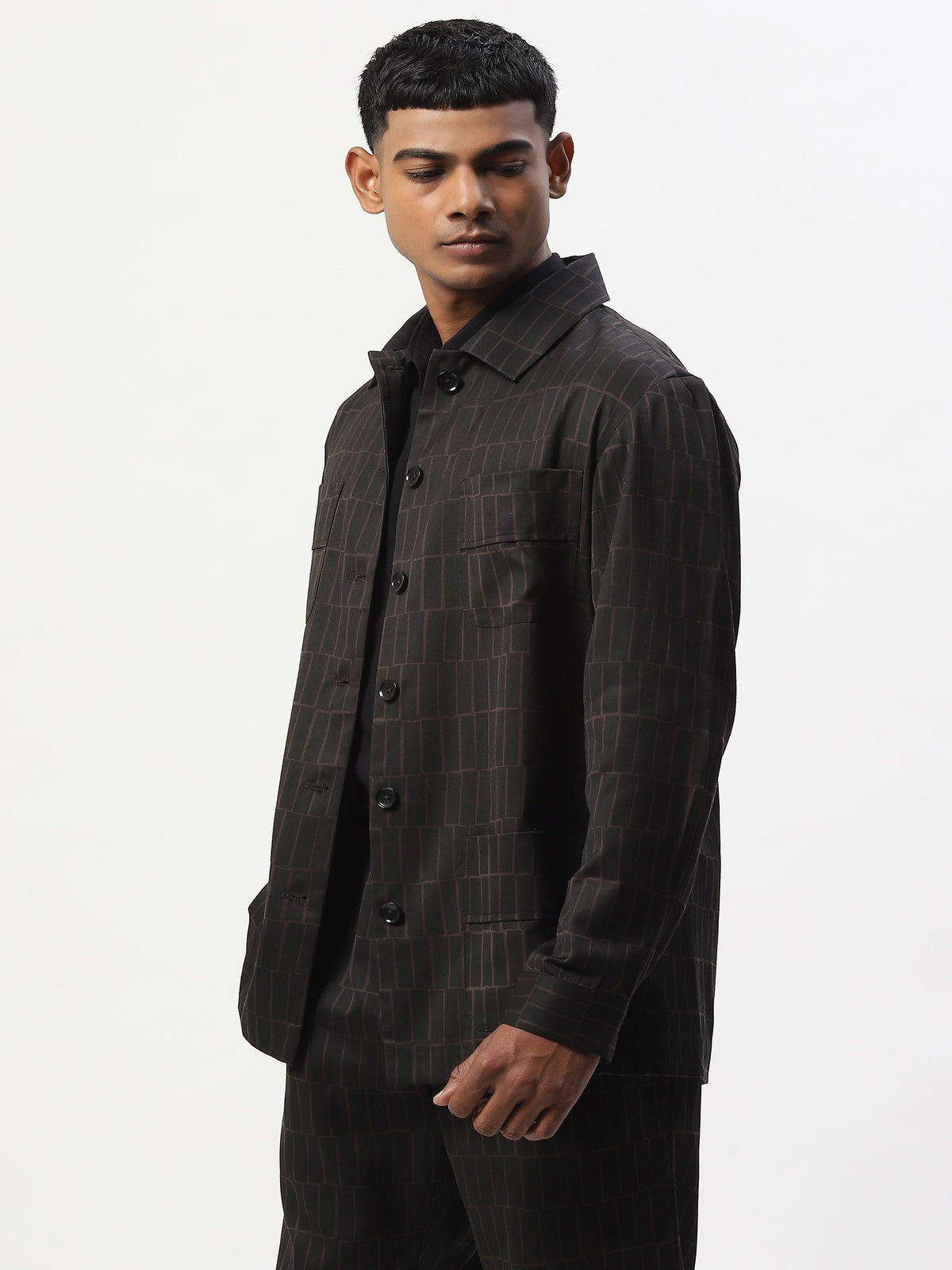 Hand Block Printed Grid Jacket