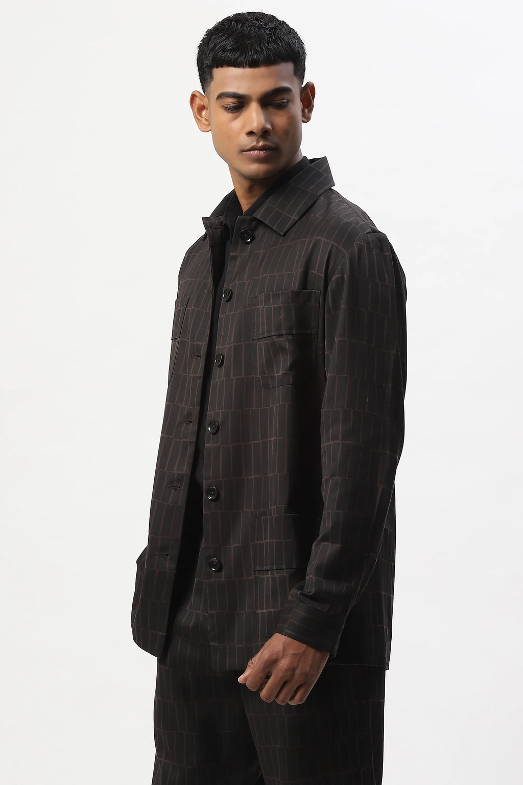 Hand Block Printed Grid Jacket