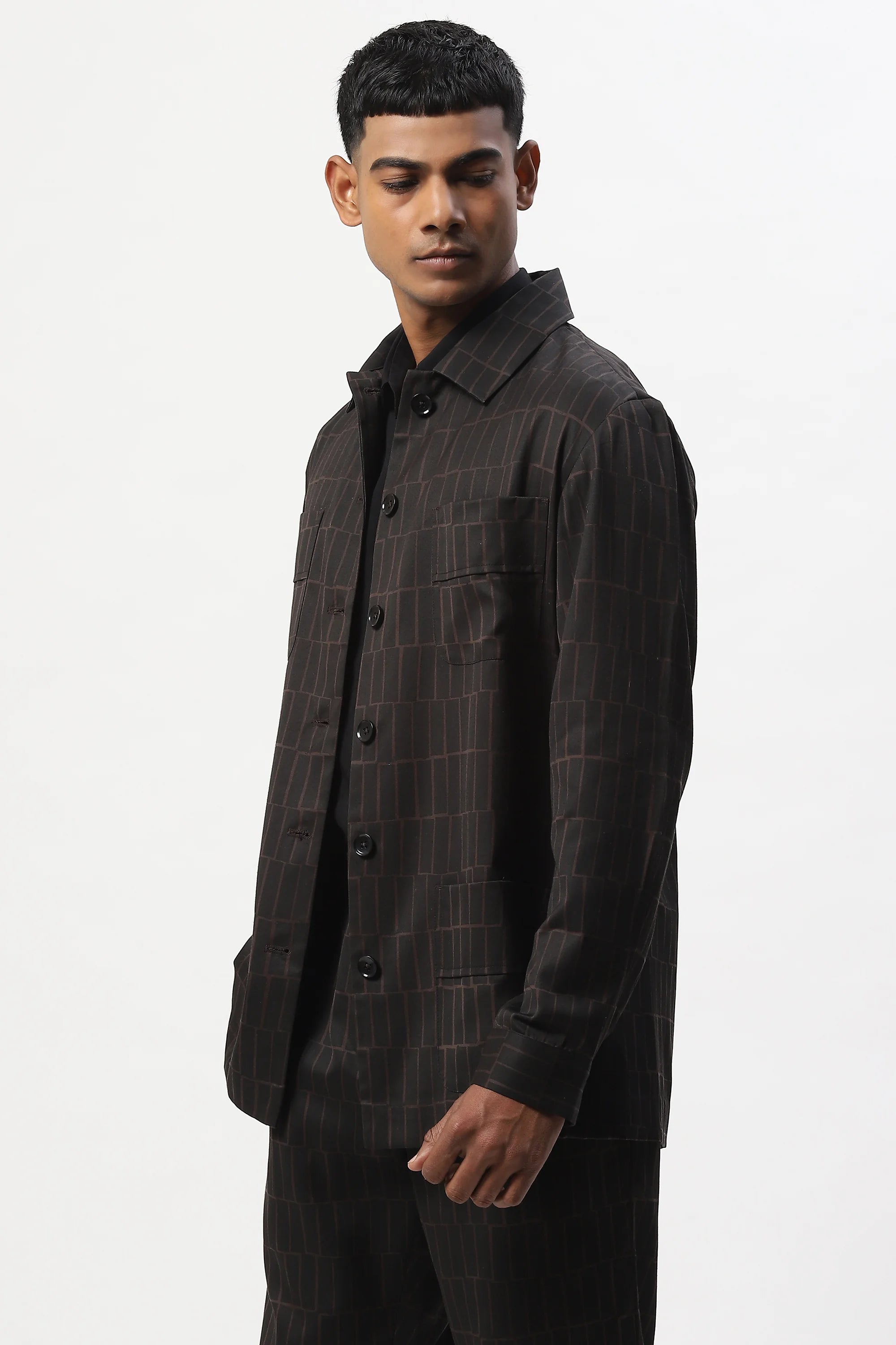 Hand Block Printed Grid Jacket