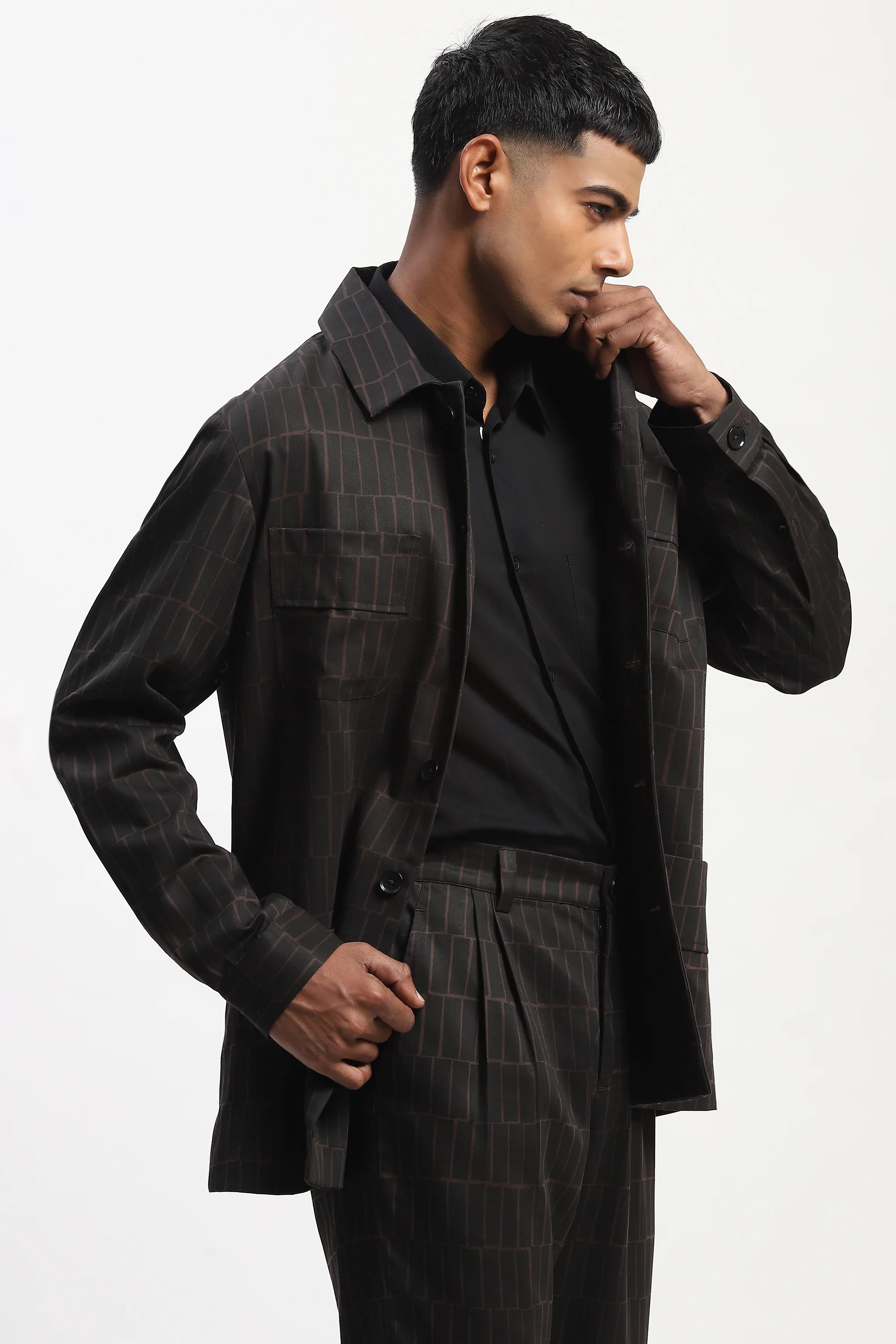 Hand Block Printed Grid Jacket