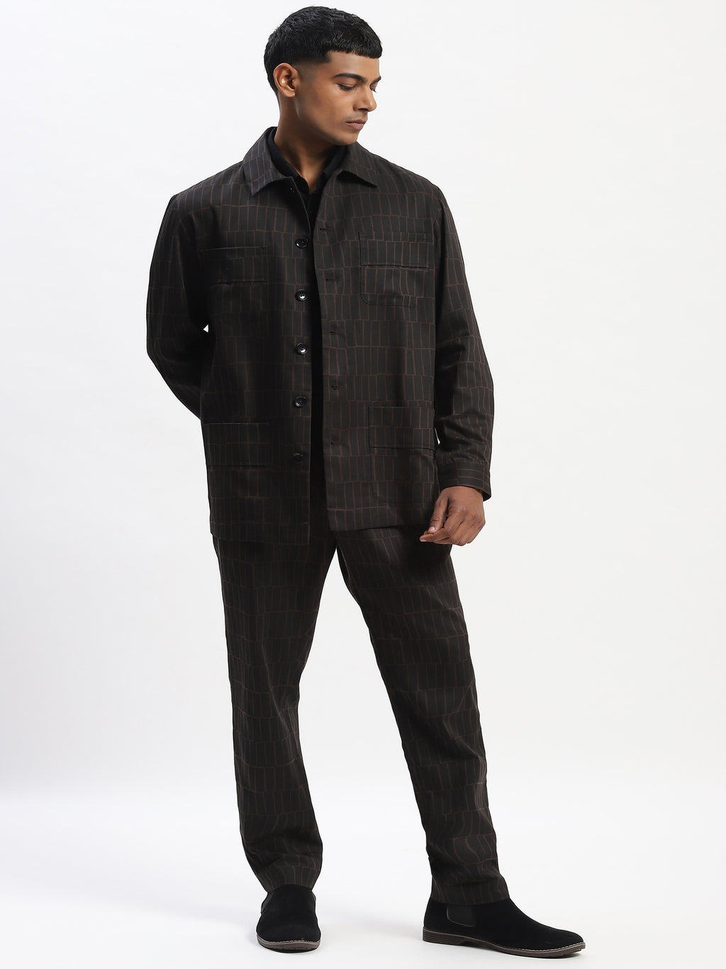 Hand Block Printed Grid Jacket