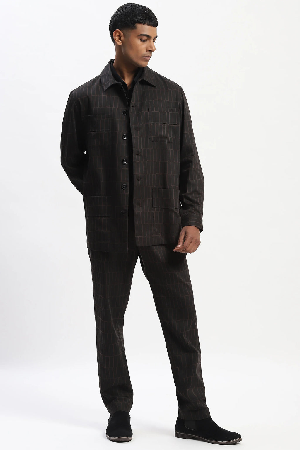 Hand Block Printed Grid Jacket