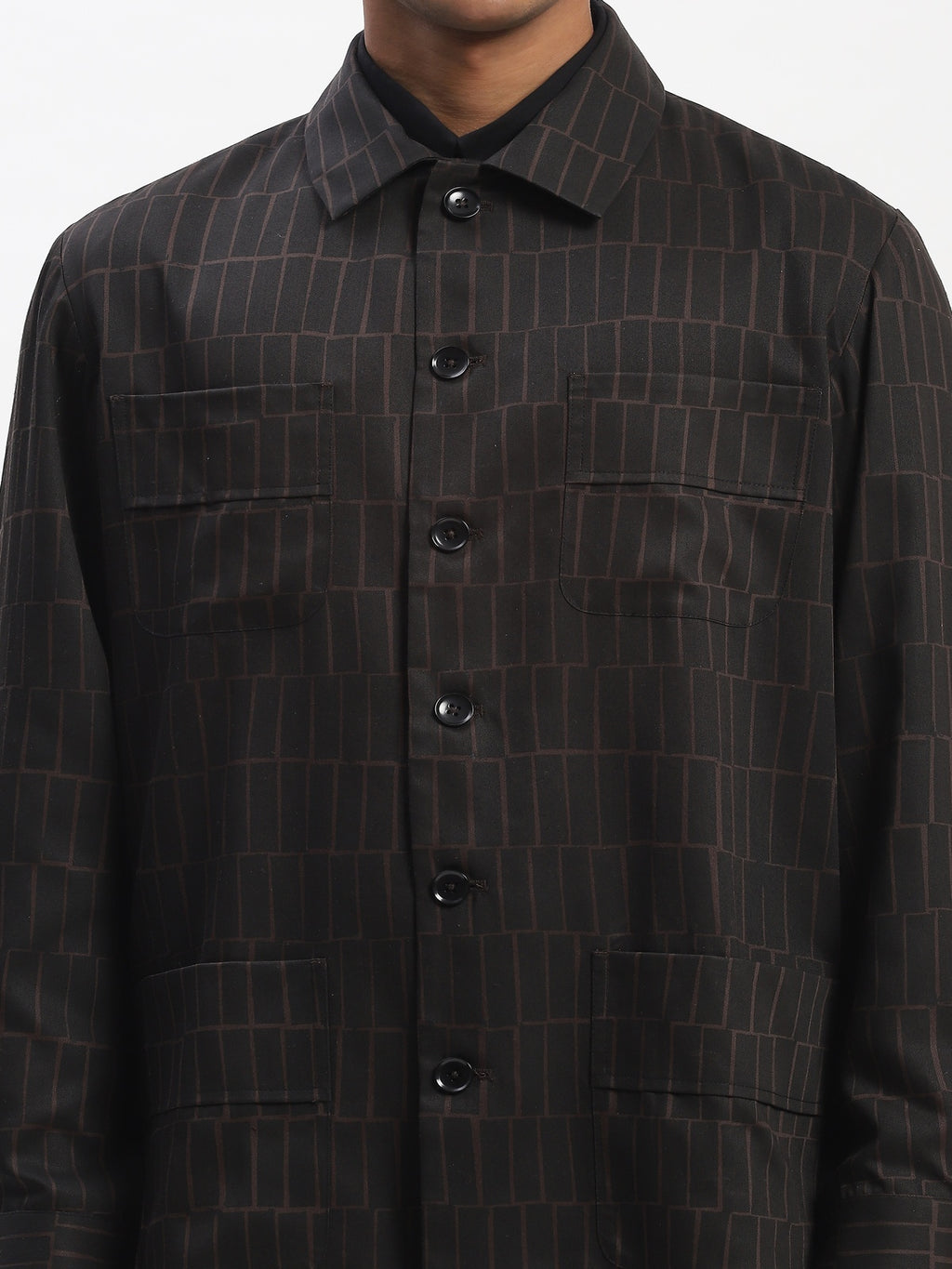 Hand Block Printed Grid Jacket