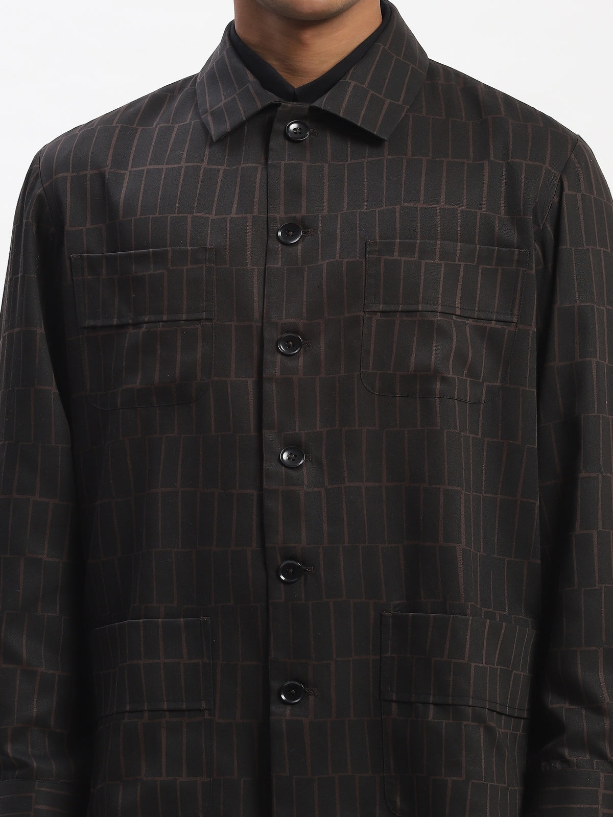 Hand Block Printed Grid Jacket