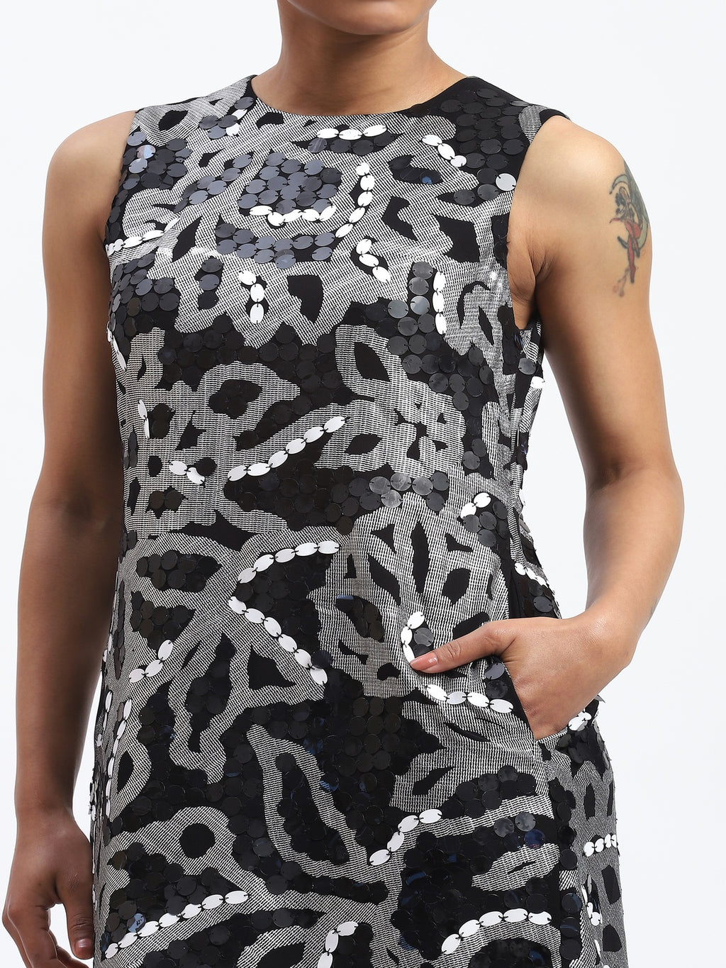 X-Ray Sequinned Metallic Floral Print Dress