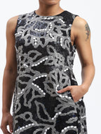 X-Ray Sequinned Metallic Floral Print Dress