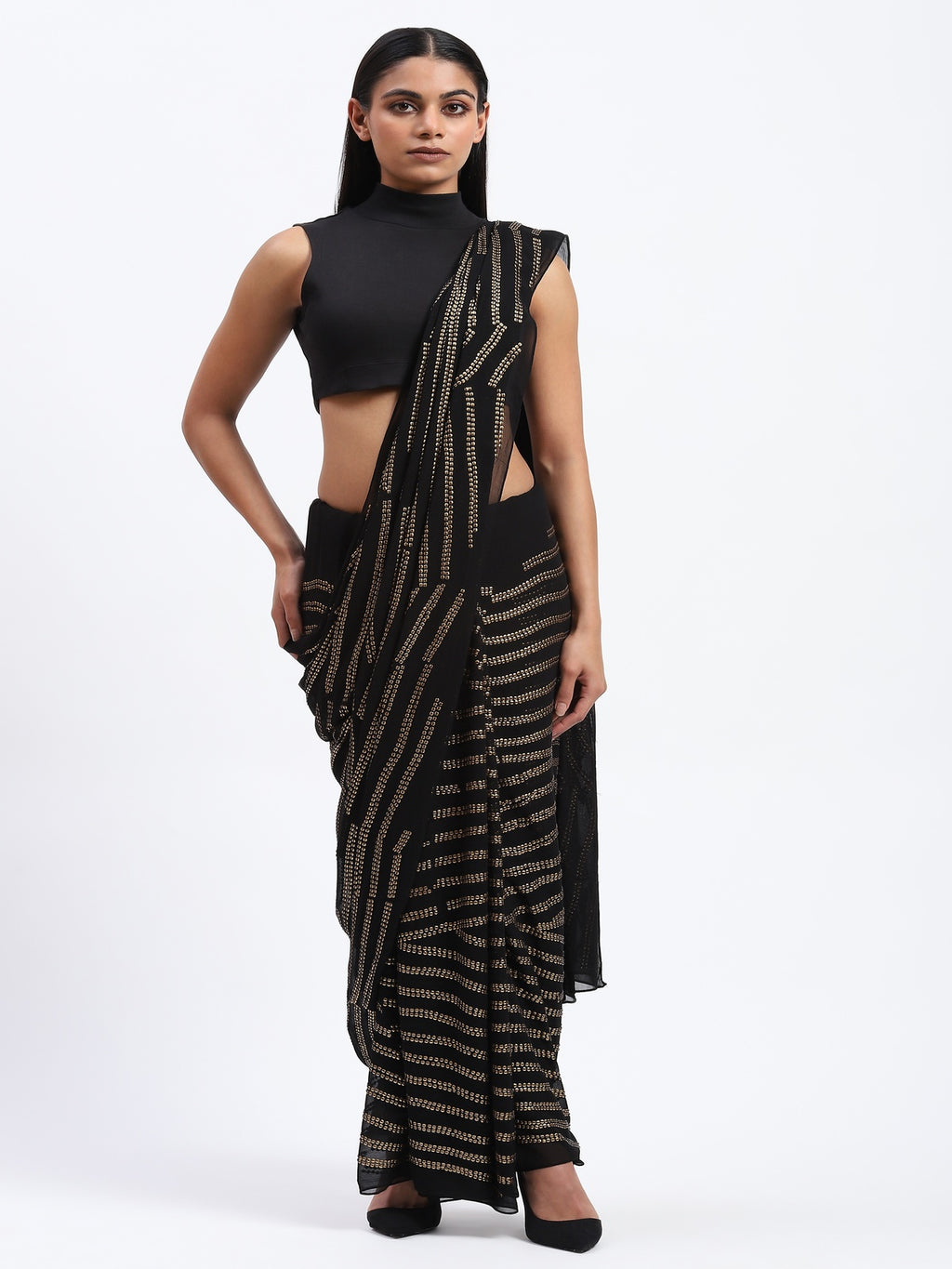 Broken Stripes Sequins Sari