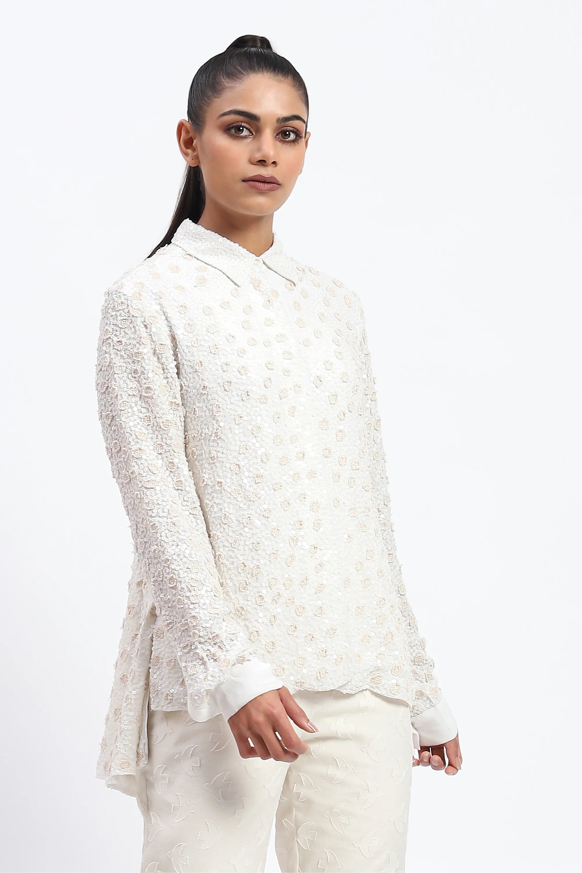 Sequin And Applique Dots Shirt