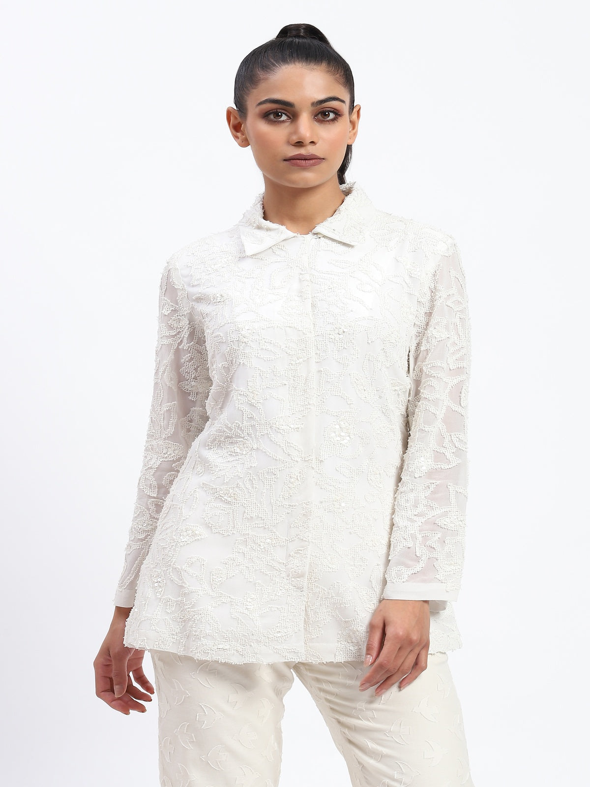 Cutwork Floral With Sequins Shirt